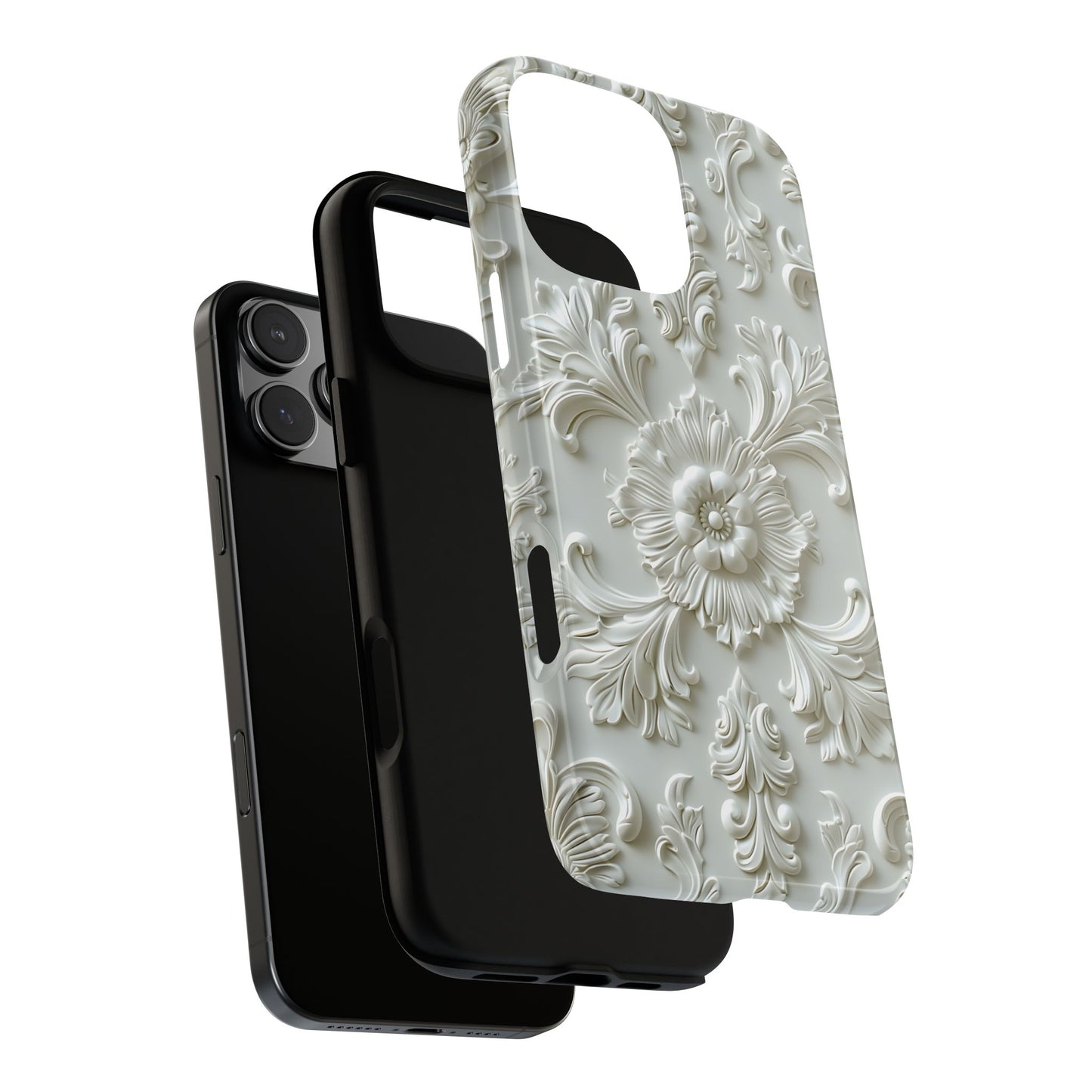 Off-White Floral Phone Case in Baroque Carved Plaster Ceiling Design