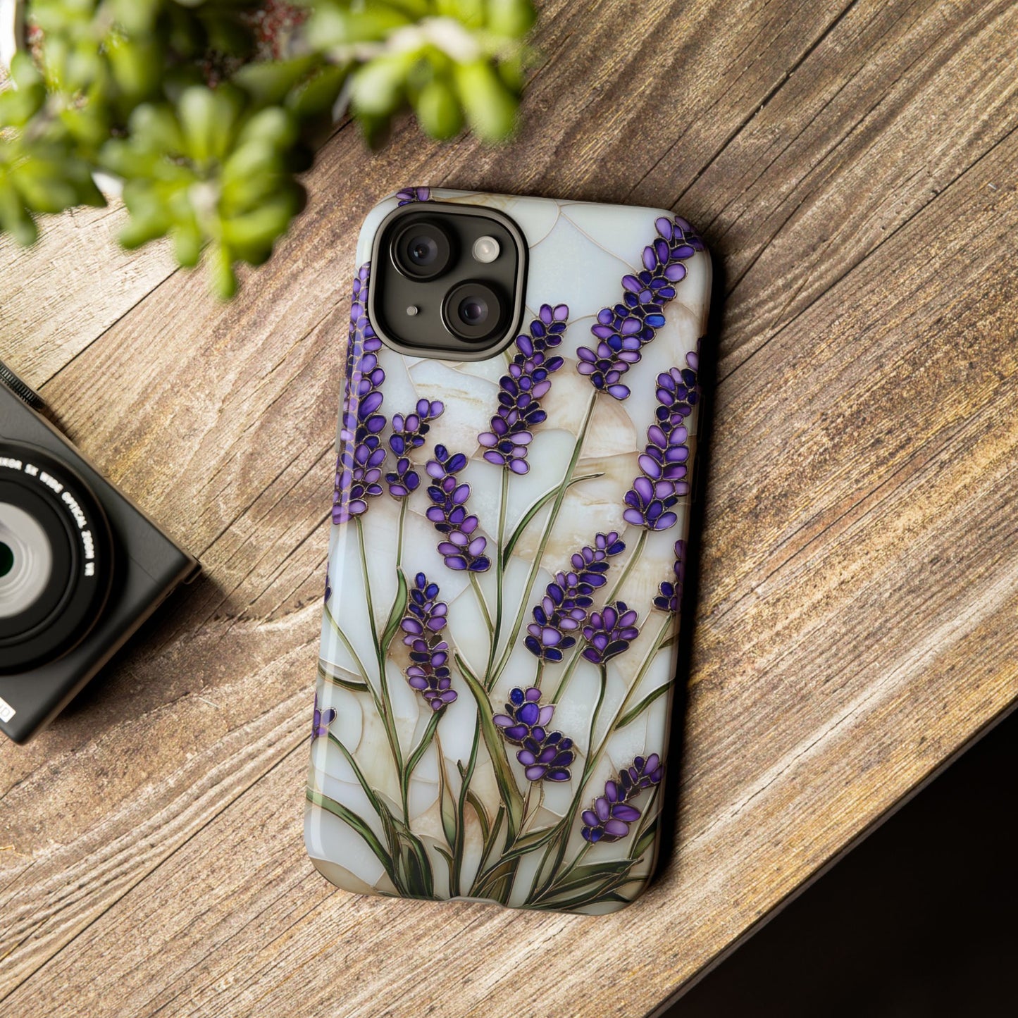Floral Phone Case With Lavender in Stained Glass Motif