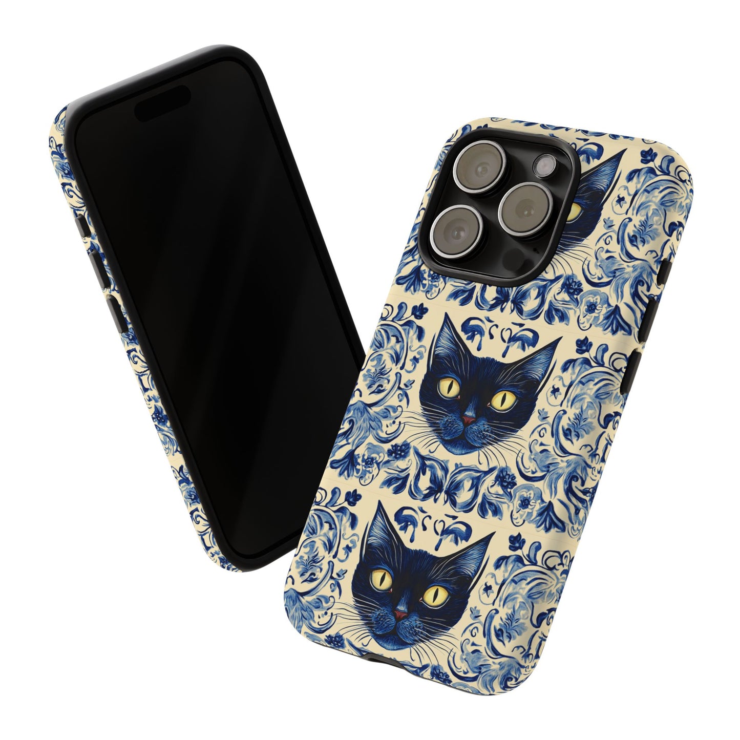 Tough Phone Case - Mediterranean Tile Motif With Blue Cats