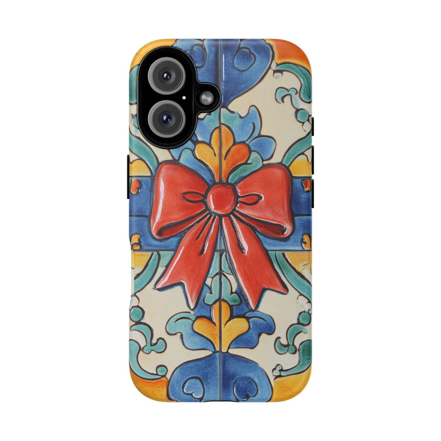Colourful Ceramic Tile Design Phone Case With Red Bow