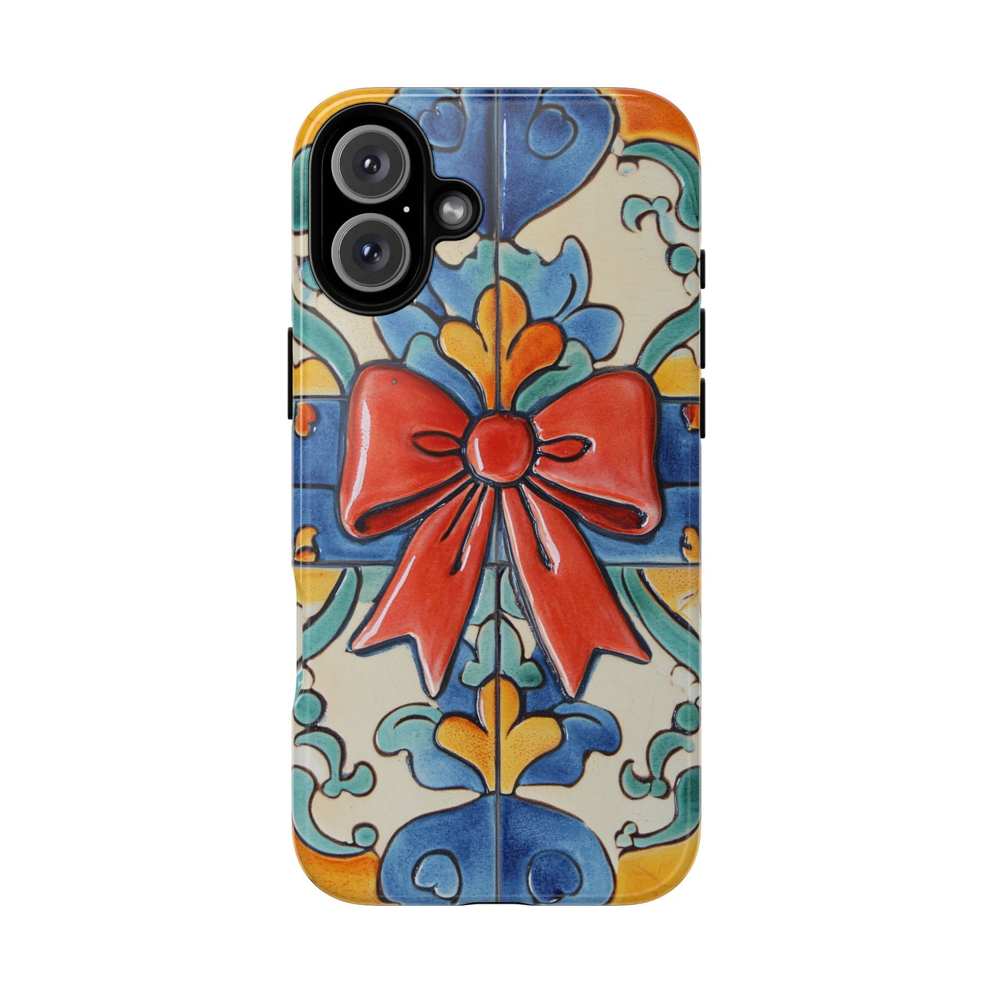 Colourful Ceramic Tile Design Phone Case With Red Bow