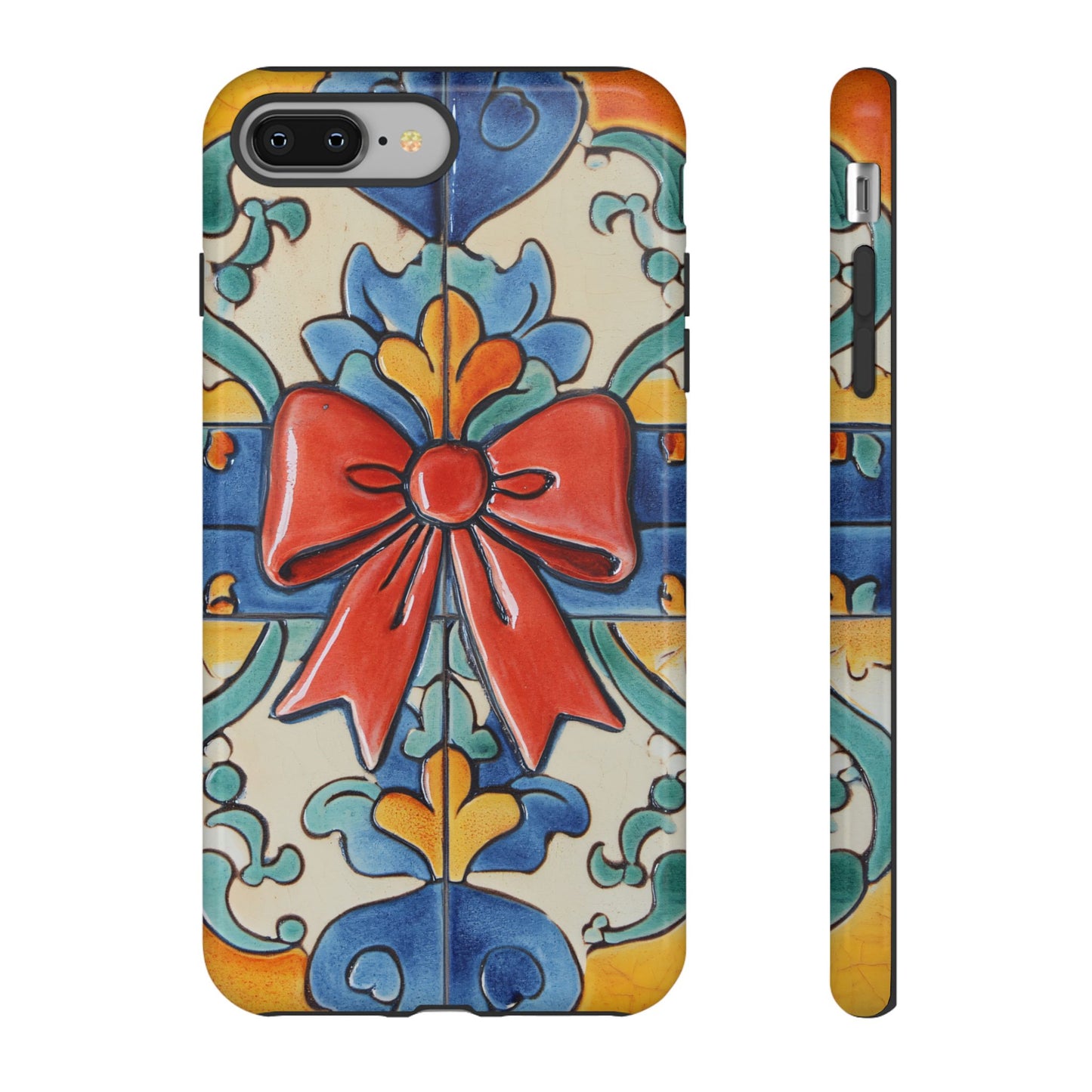 Colourful Ceramic Tile Design Phone Case With Red Bow