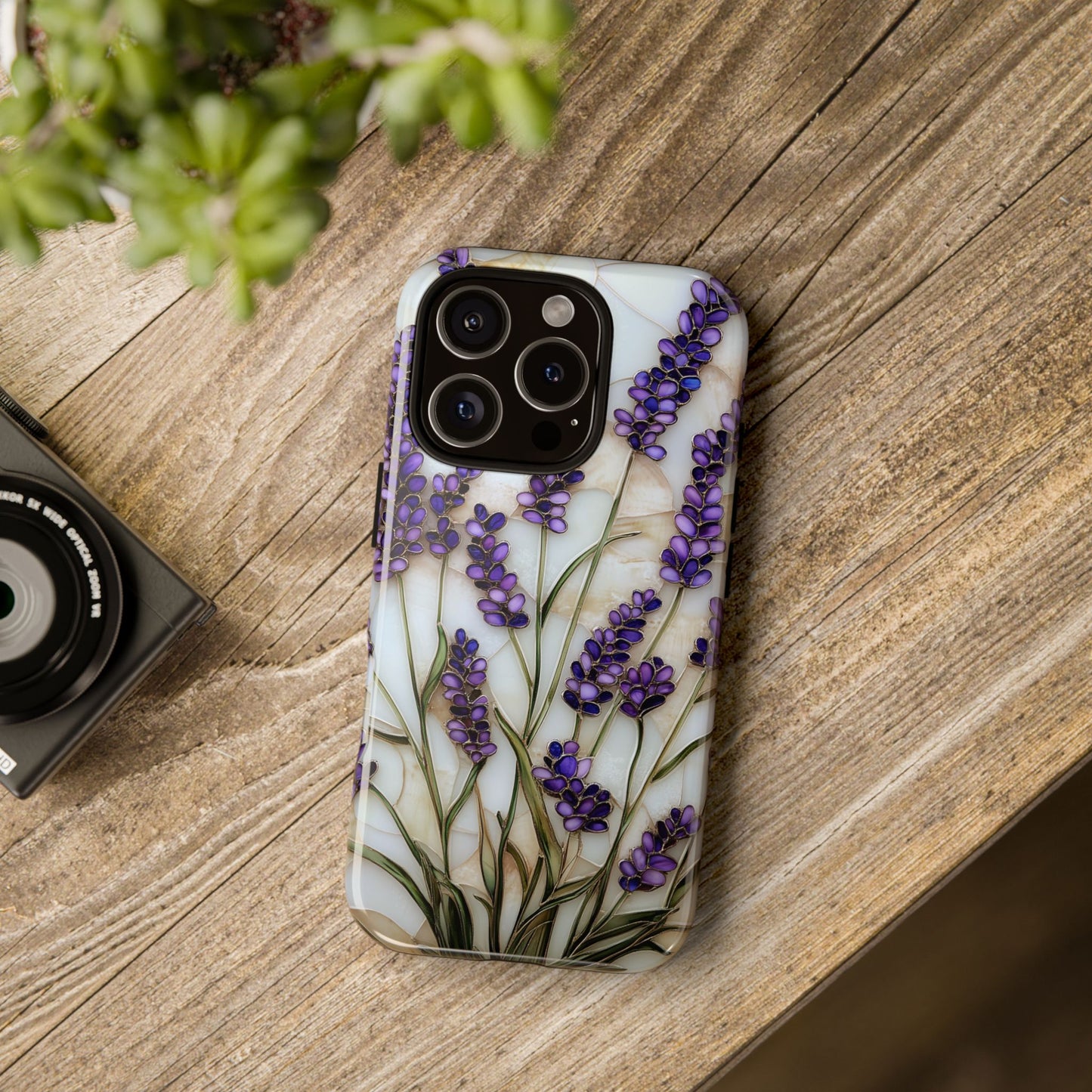 Floral Phone Case With Lavender in Stained Glass Motif