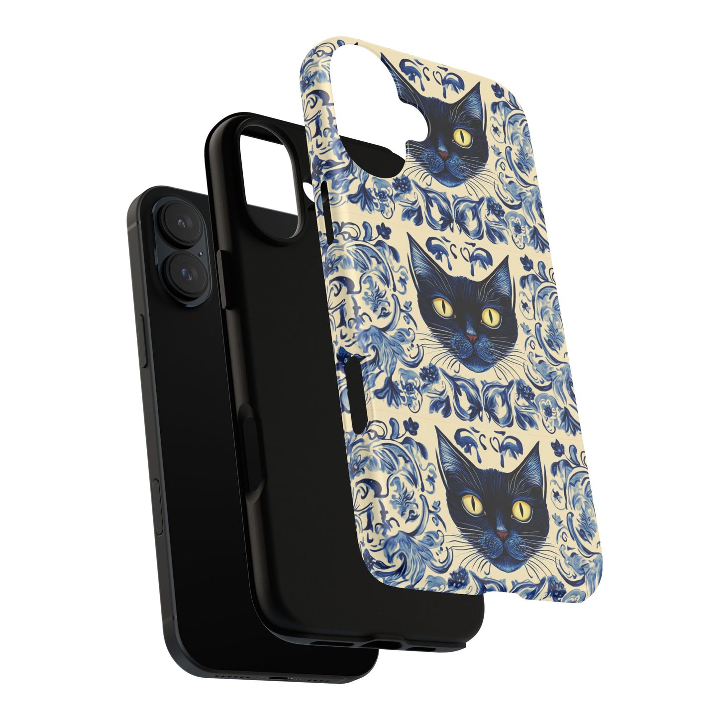 Tough Phone Case - Mediterranean Tile Motif With Blue Cats