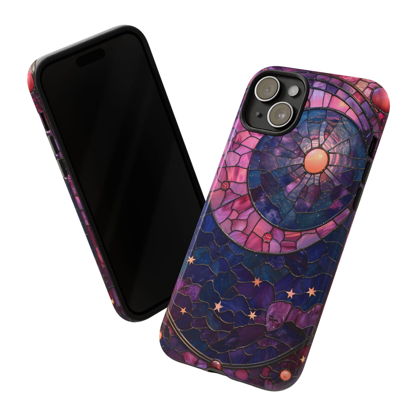 Pink Moon Tough Phone Cases in Stained Glass Design