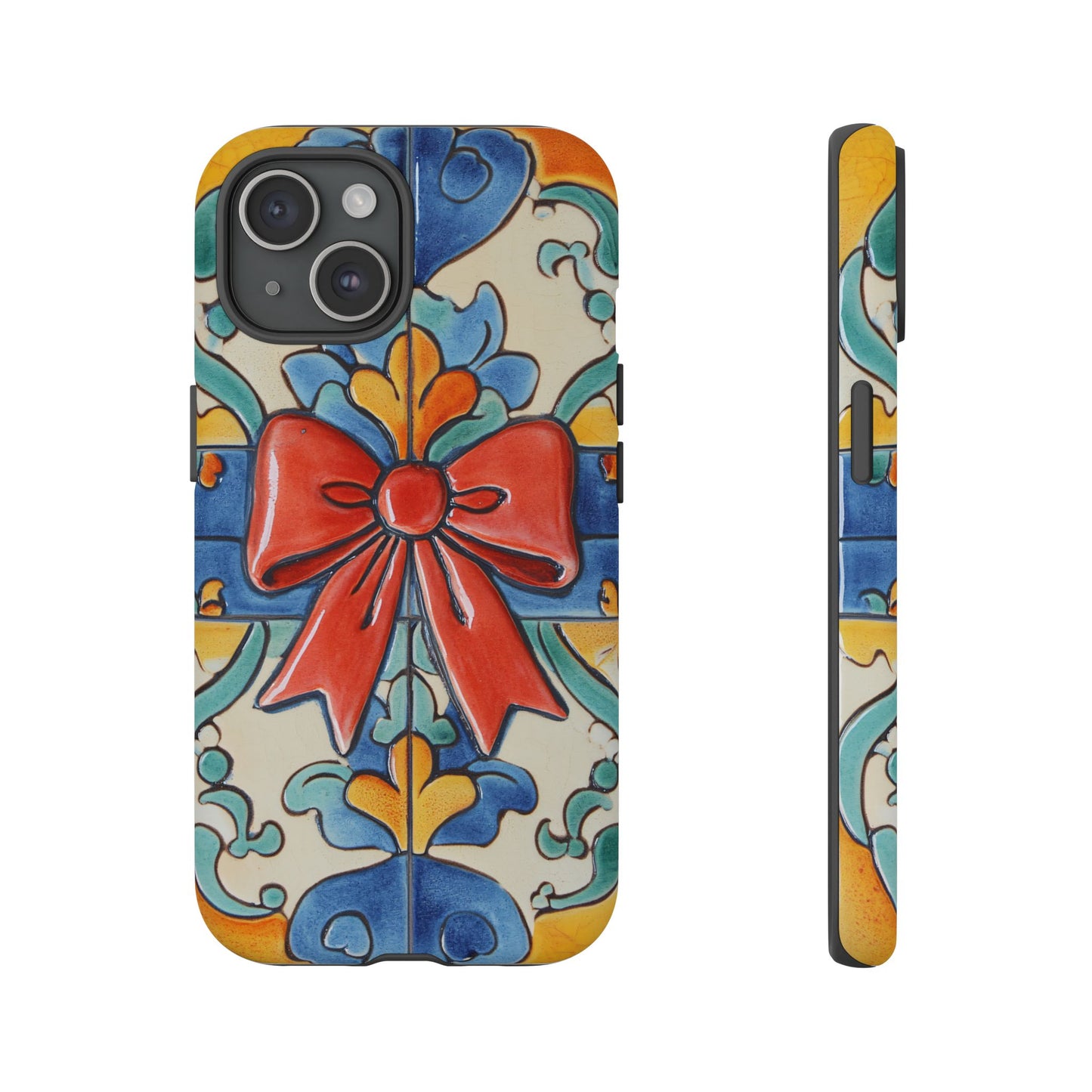 Colourful Ceramic Tile Design Phone Case With Red Bow