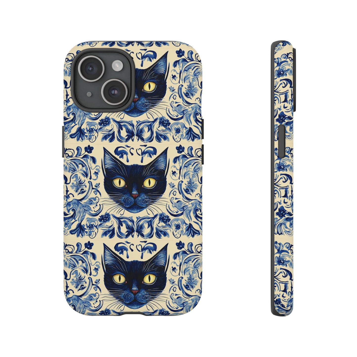 Tough Phone Case - Mediterranean Tile Motif With Blue Cats