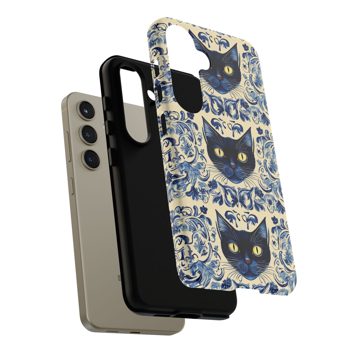 Tough Phone Case - Mediterranean Tile Motif With Blue Cats