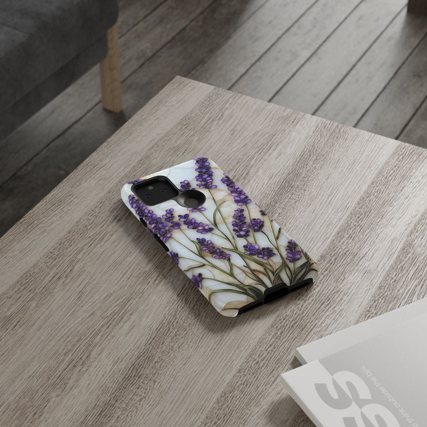 Floral Phone Case With Lavender in Stained Glass Motif