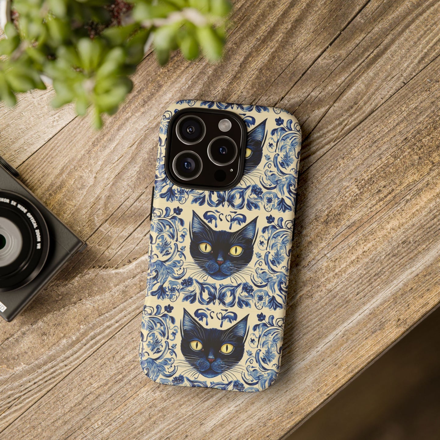 Tough Phone Case - Mediterranean Tile Motif With Blue Cats