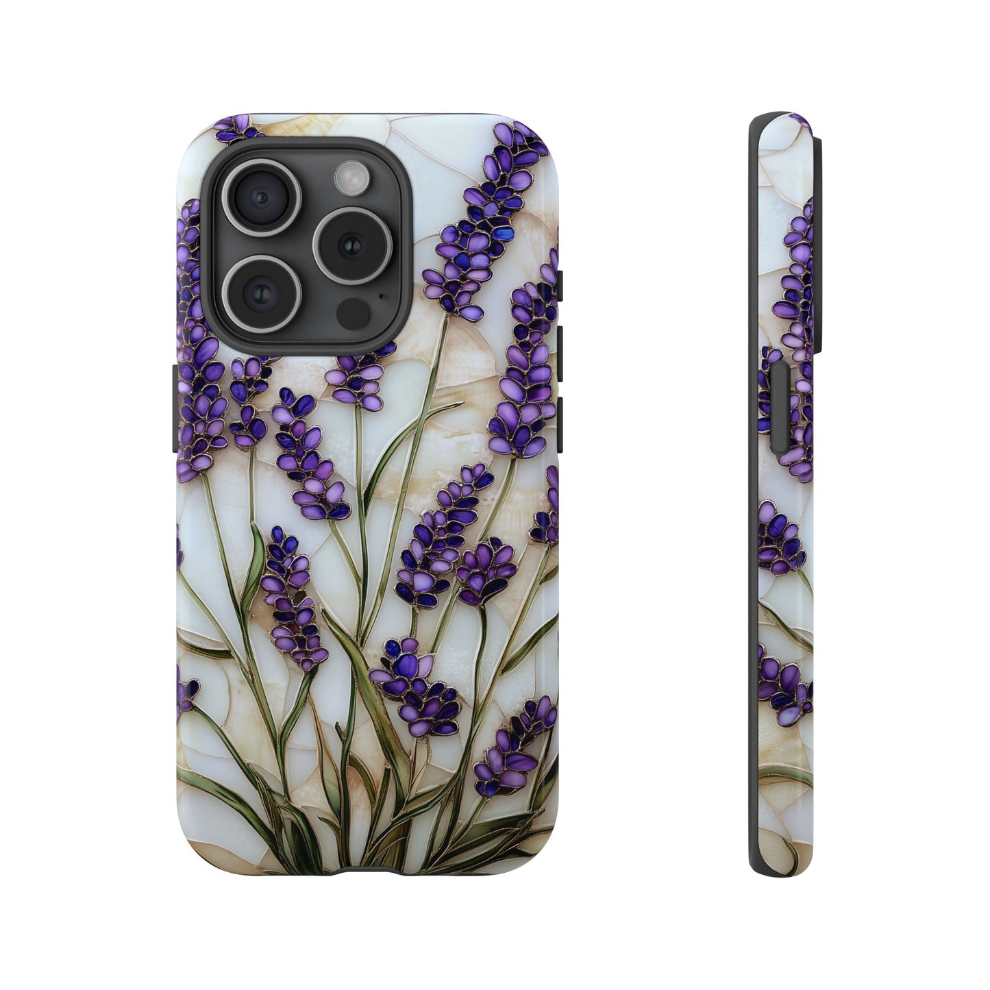 Floral Phone Case With Lavender in Stained Glass Motif