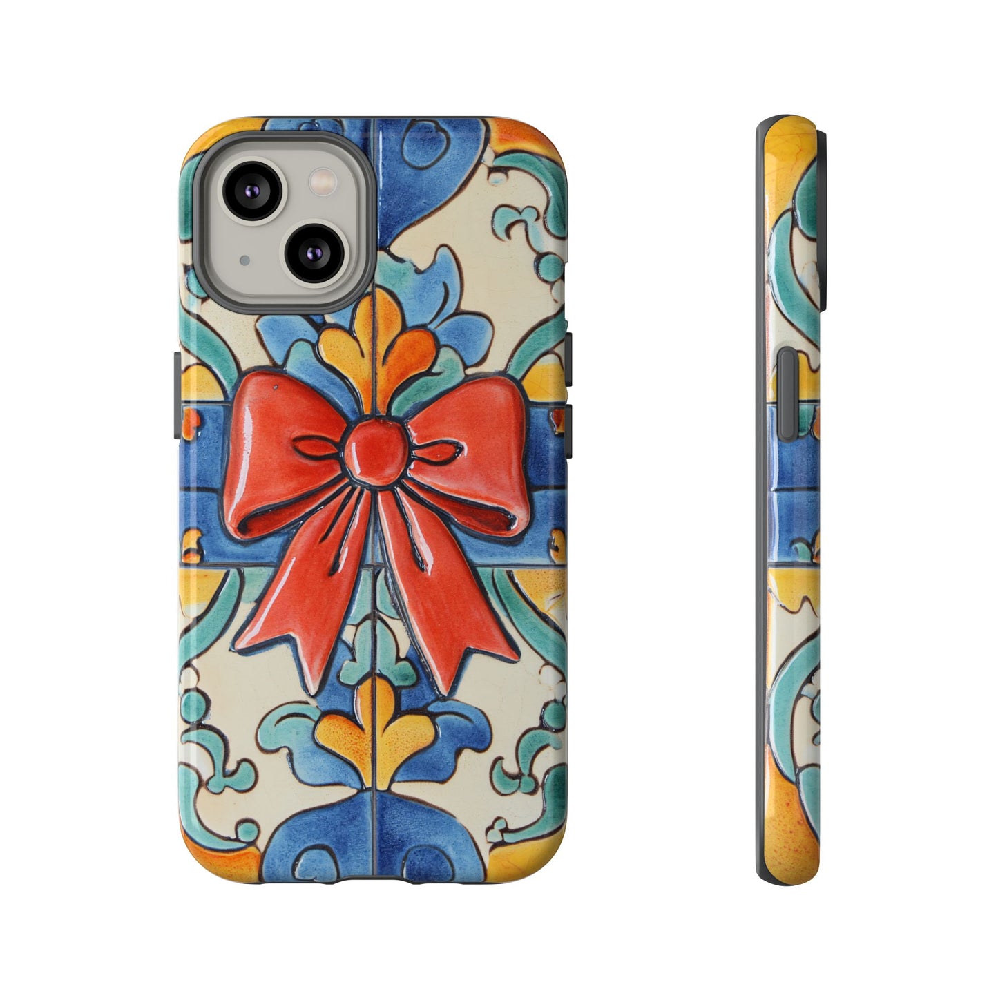 Colourful Ceramic Tile Design Phone Case With Red Bow