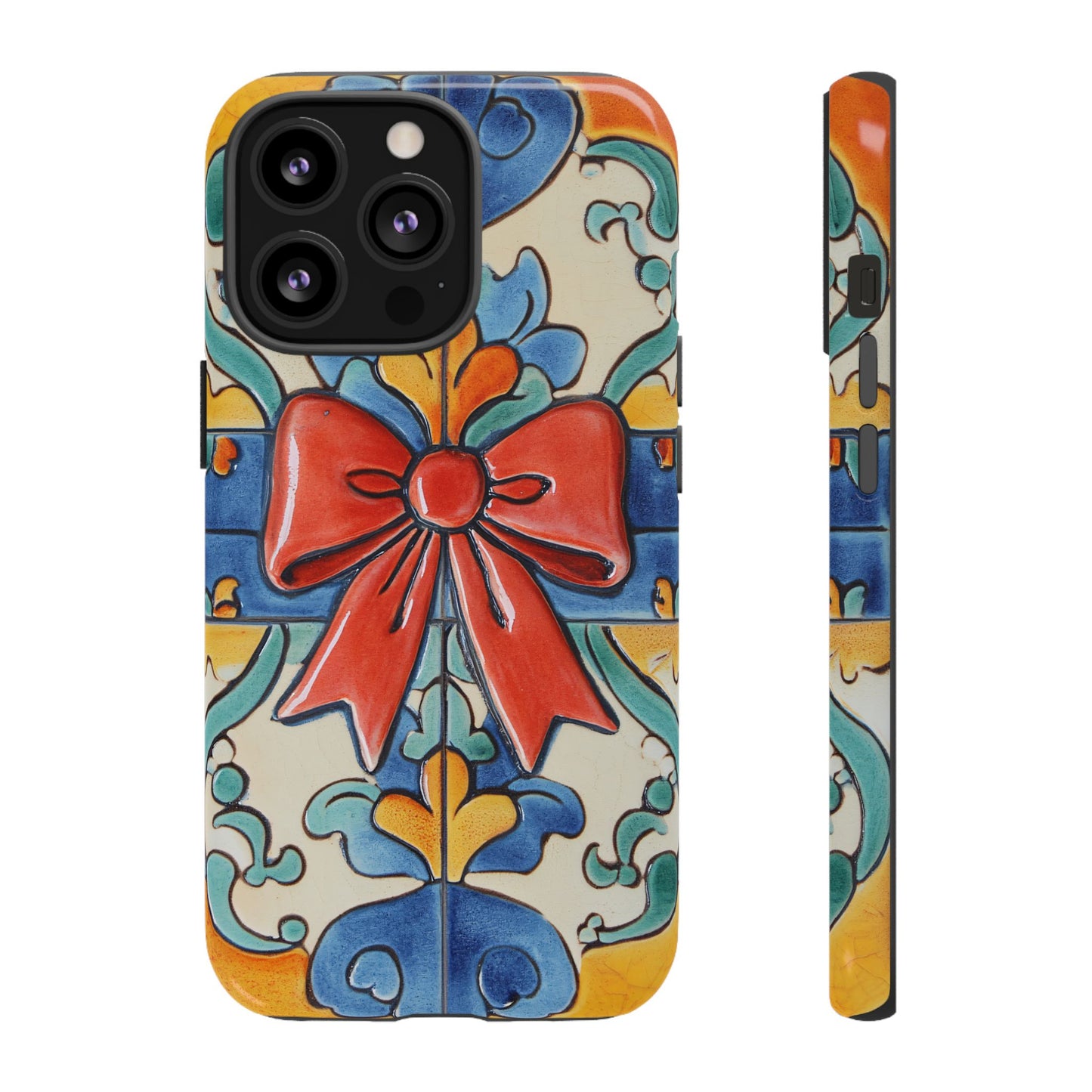 Colourful Ceramic Tile Design Phone Case With Red Bow