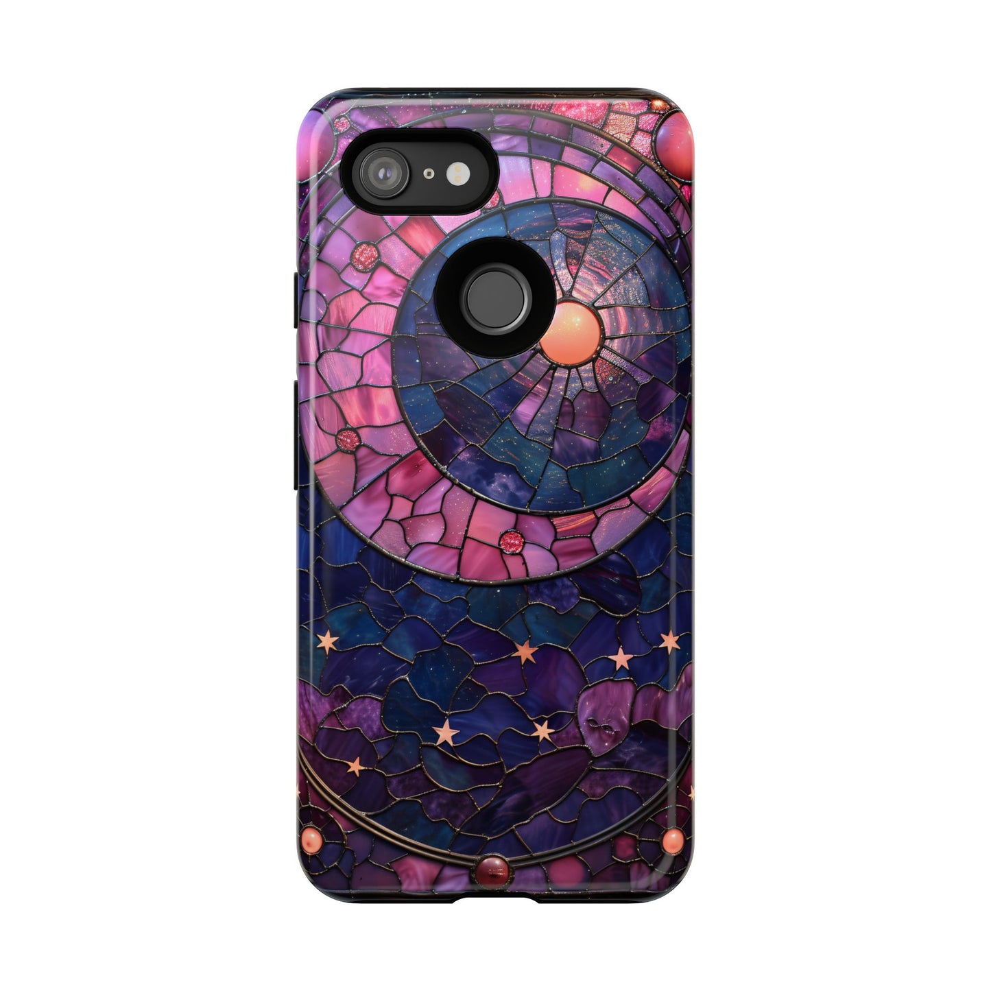 Pink Moon Tough Phone Cases in Stained Glass Design