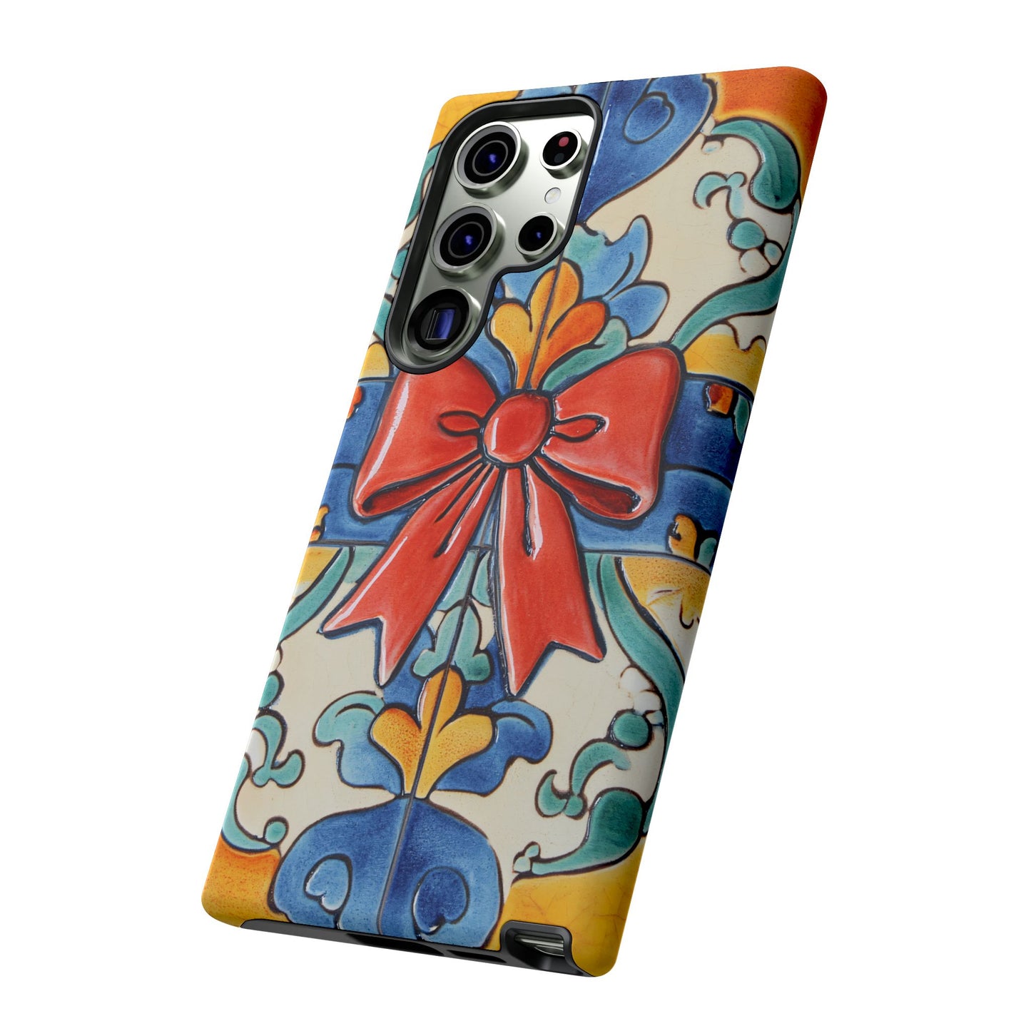 Colourful Ceramic Tile Design Phone Case With Red Bow