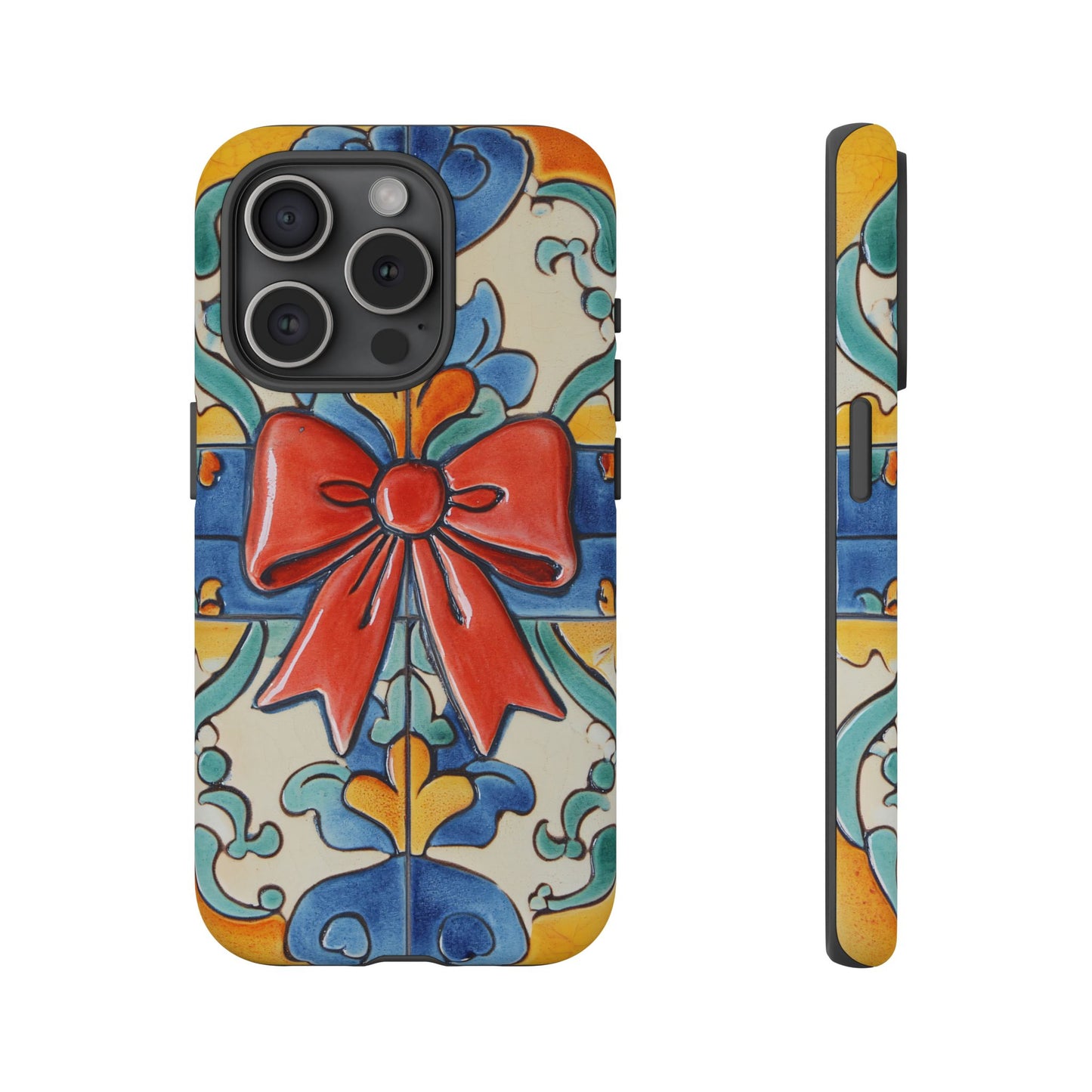 Colourful Ceramic Tile Design Phone Case With Red Bow
