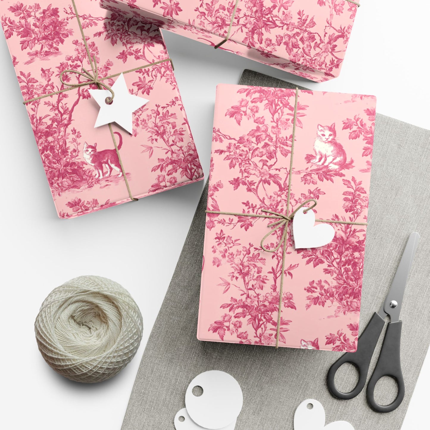 Pink Toile De Joyu Gift Wrapping Paper With Cats