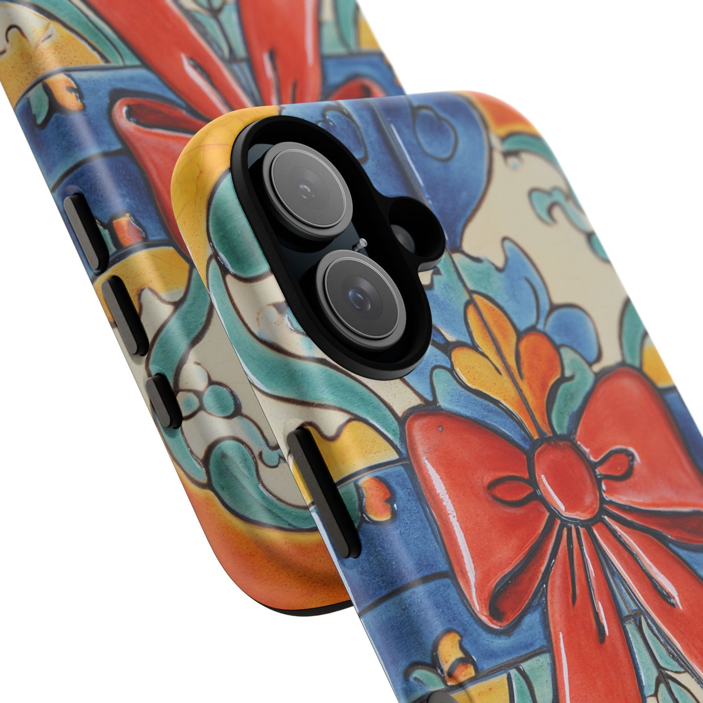 Colourful Ceramic Tile Design Phone Case With Red Bow