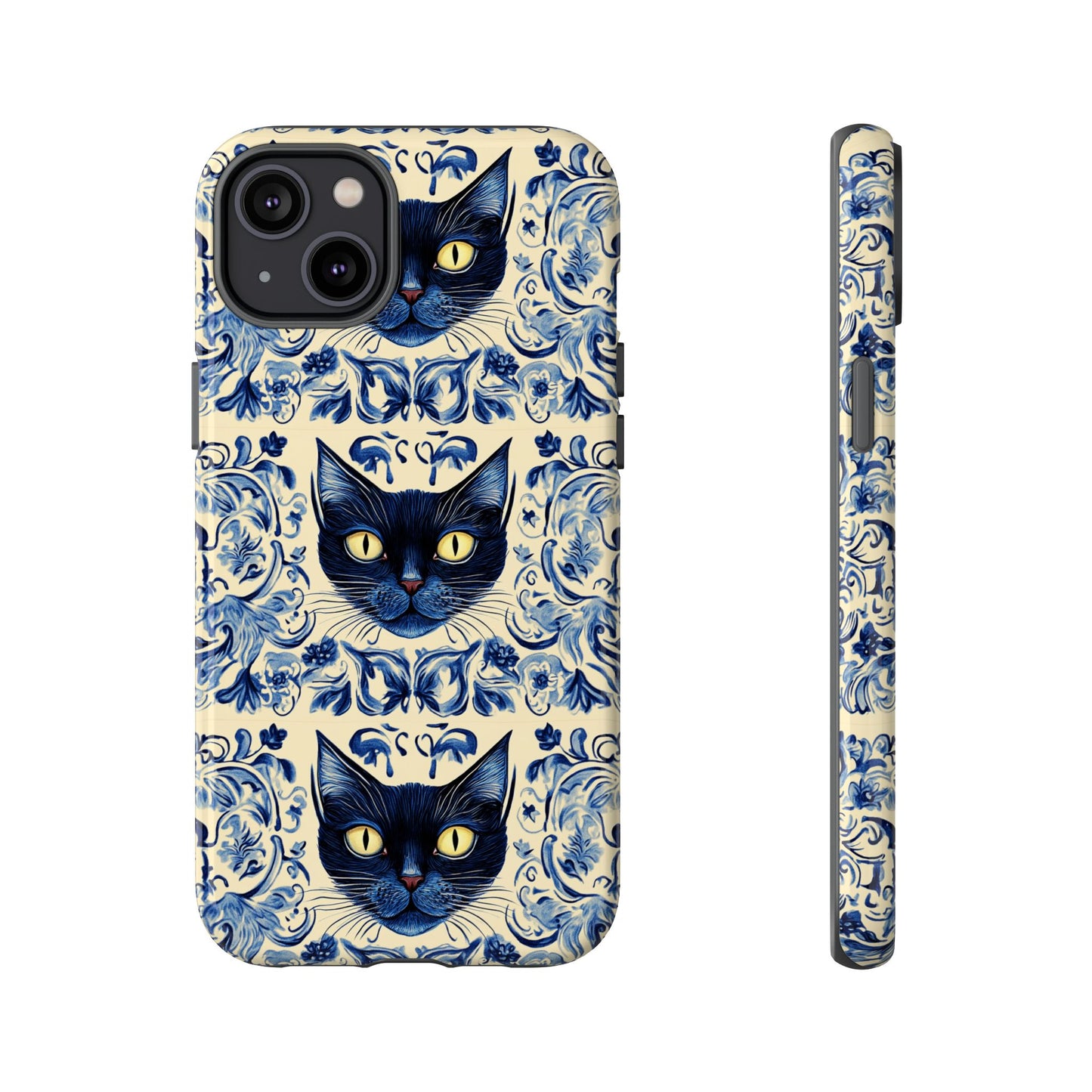 Tough Phone Case - Mediterranean Tile Motif With Blue Cats