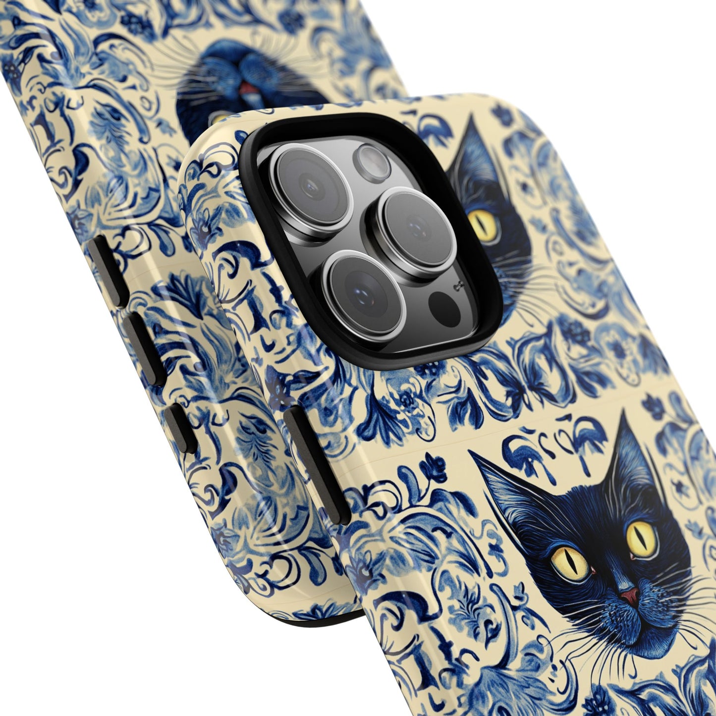 Tough Phone Case - Mediterranean Tile Motif With Blue Cats