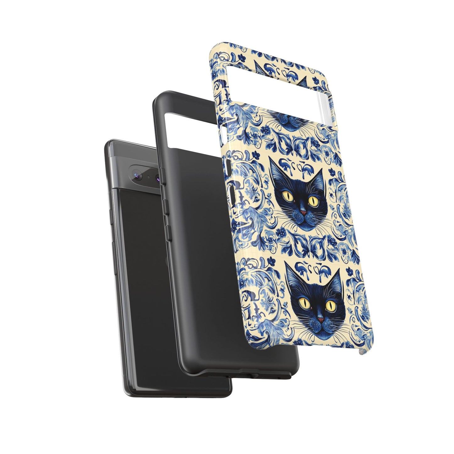 Tough Phone Case - Mediterranean Tile Motif With Blue Cats