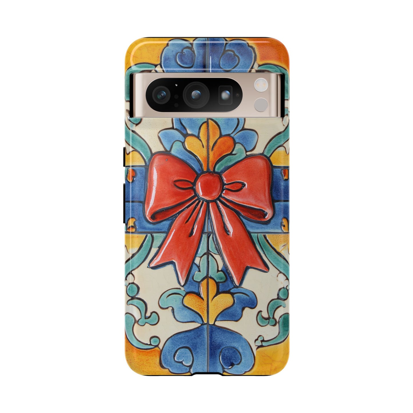Colourful Ceramic Tile Design Phone Case With Red Bow