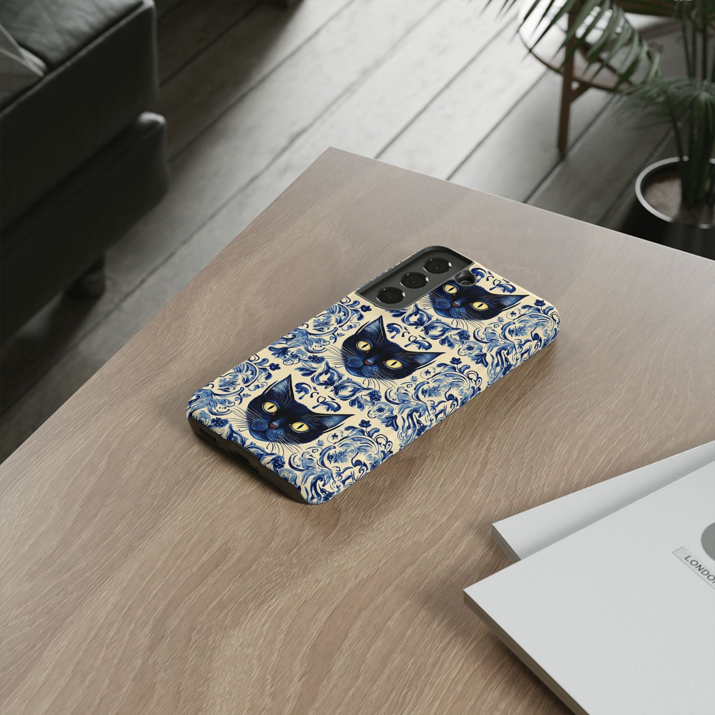 Tough Phone Case - Mediterranean Tile Motif With Blue Cats