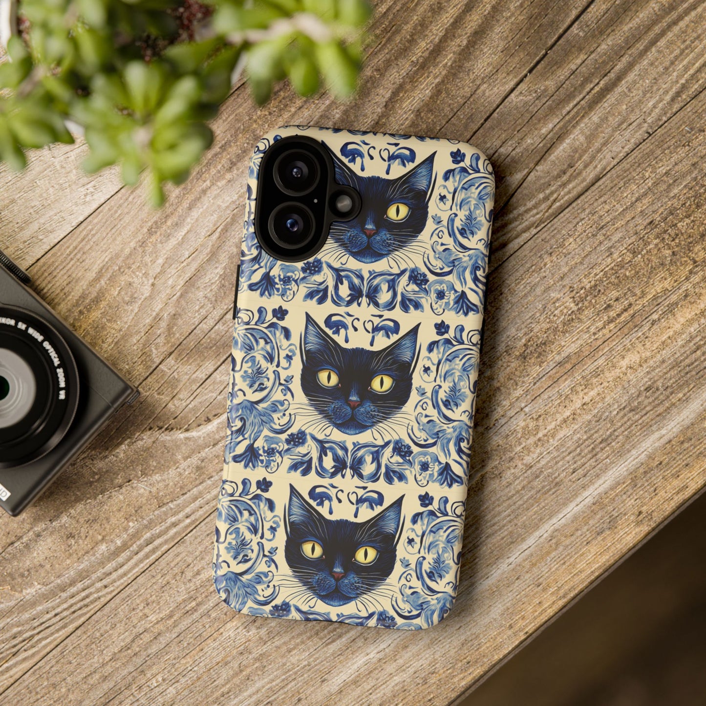 Tough Phone Case - Mediterranean Tile Motif With Blue Cats