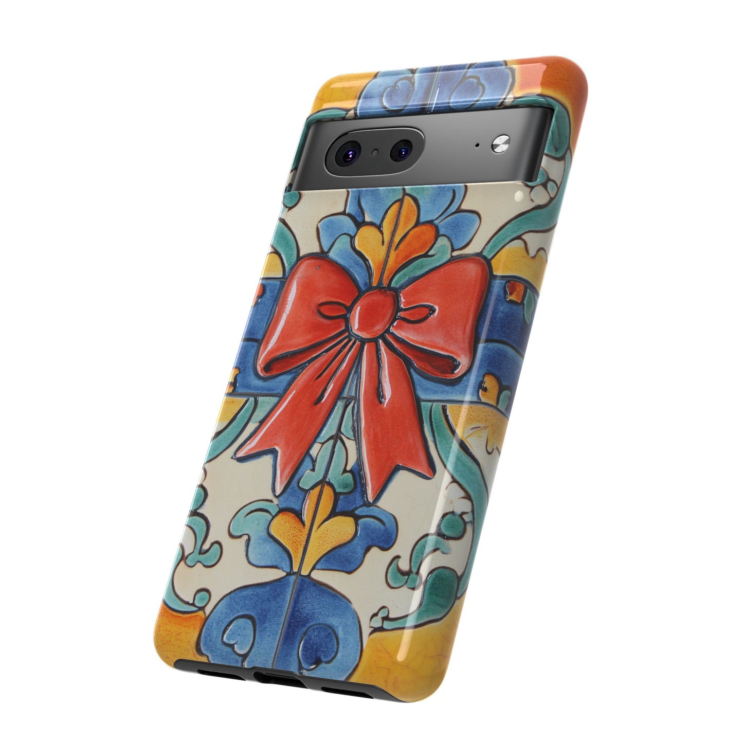 Colourful Ceramic Tile Design Phone Case With Red Bow