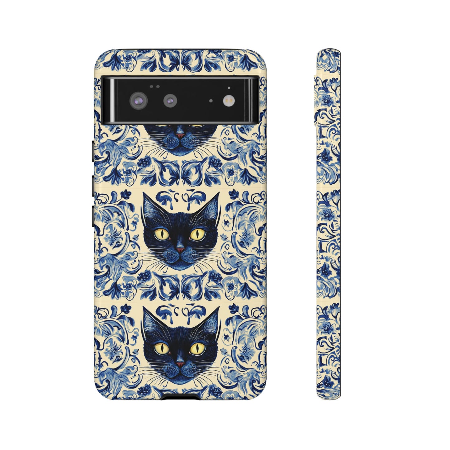 Tough Phone Case - Mediterranean Tile Motif With Blue Cats