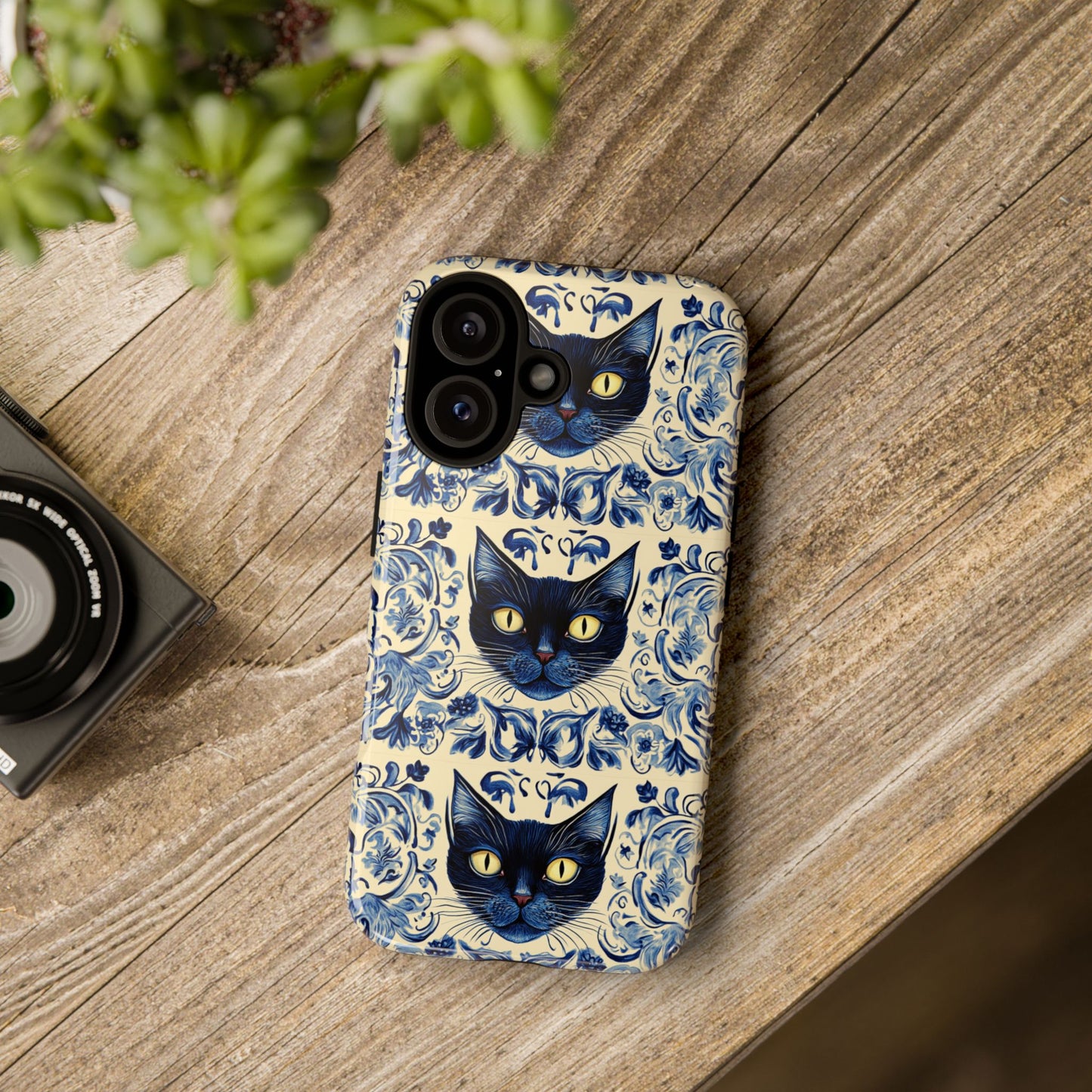 Tough Phone Case - Mediterranean Tile Motif With Blue Cats