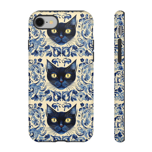 Tough Phone Case - Mediterranean Tile Motif With Blue Cats