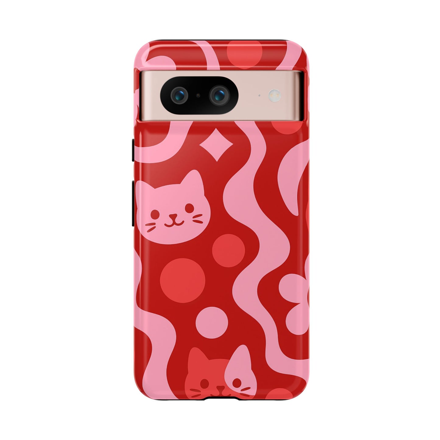 Phone Case - Vibrant Retro Cats Pattern in Red & Pink