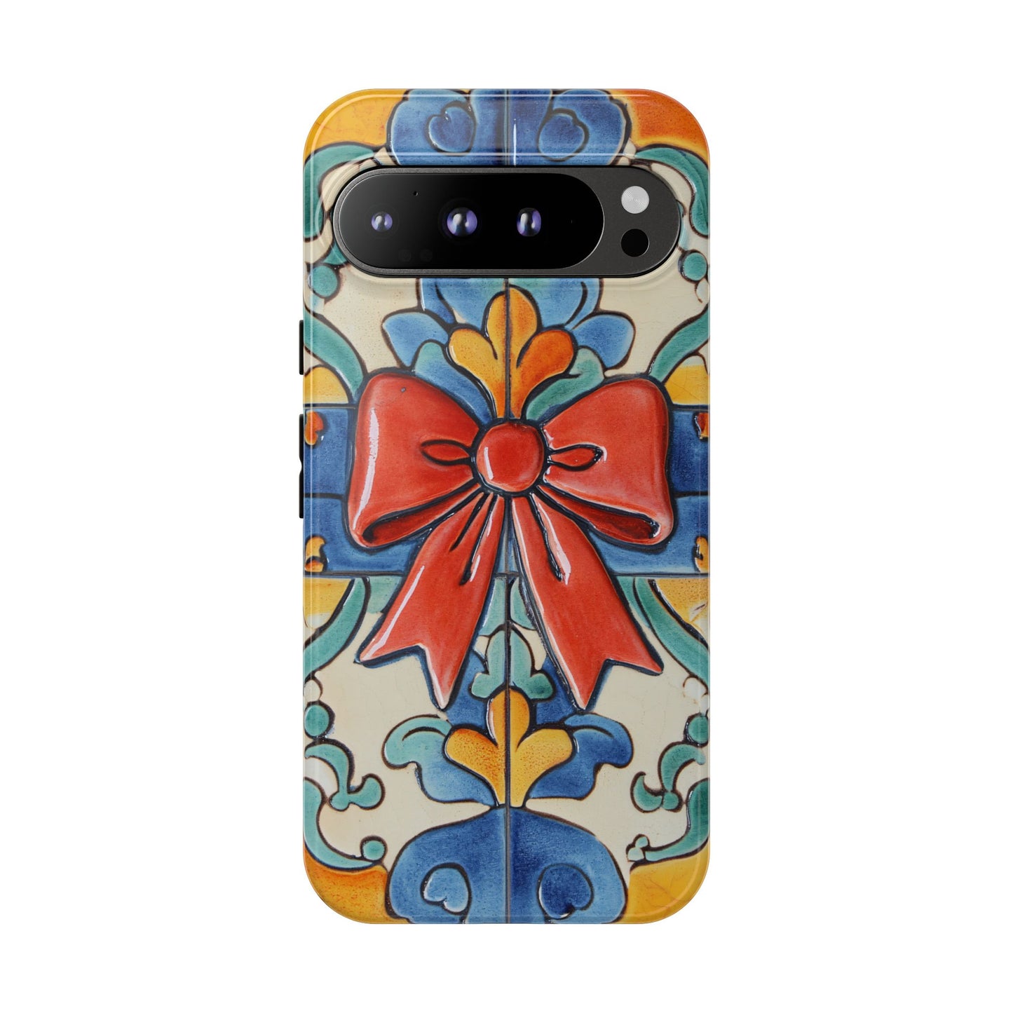 Colourful Ceramic Tile Design Phone Case With Red Bow