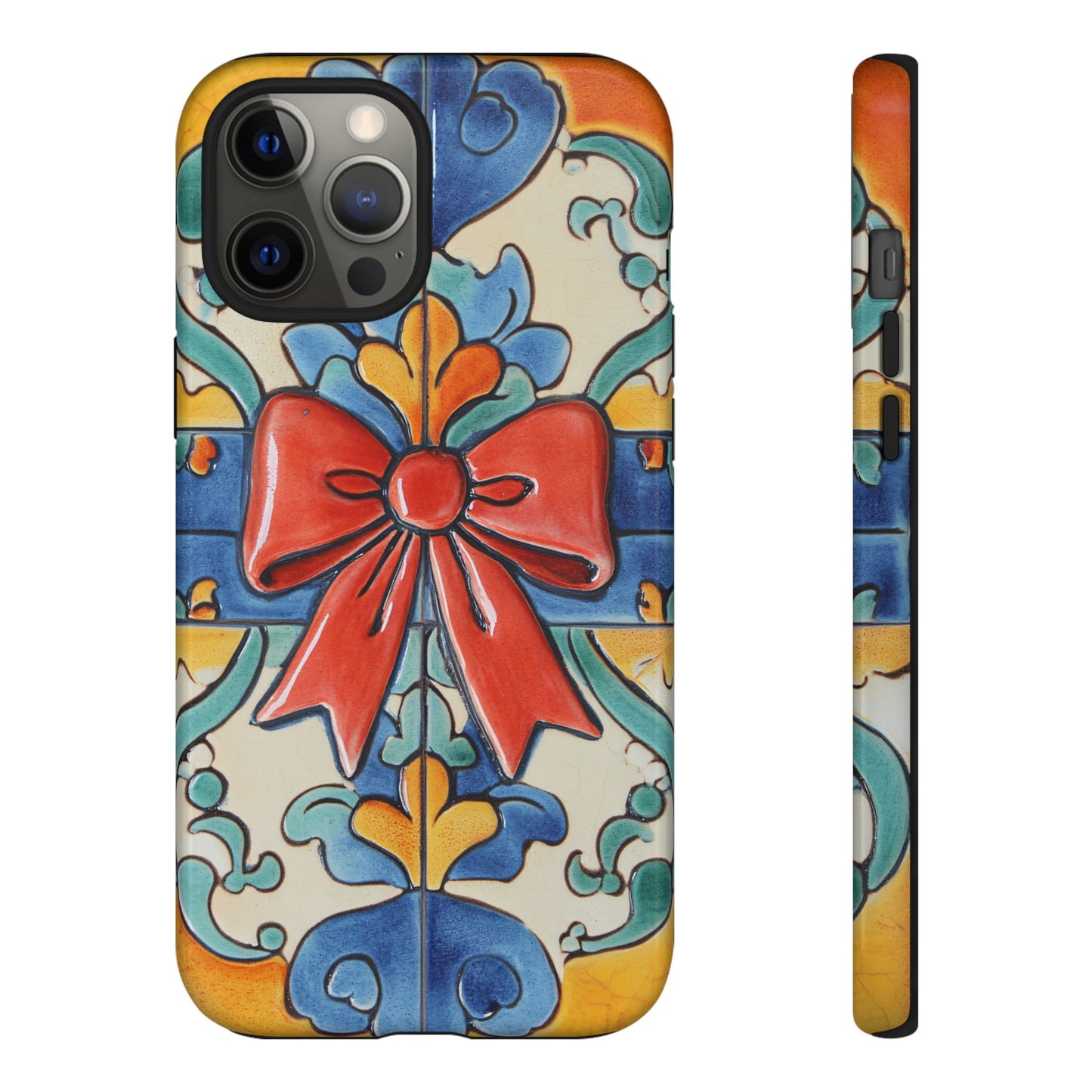Colourful Ceramic Tile Design Phone Case With Red Bow