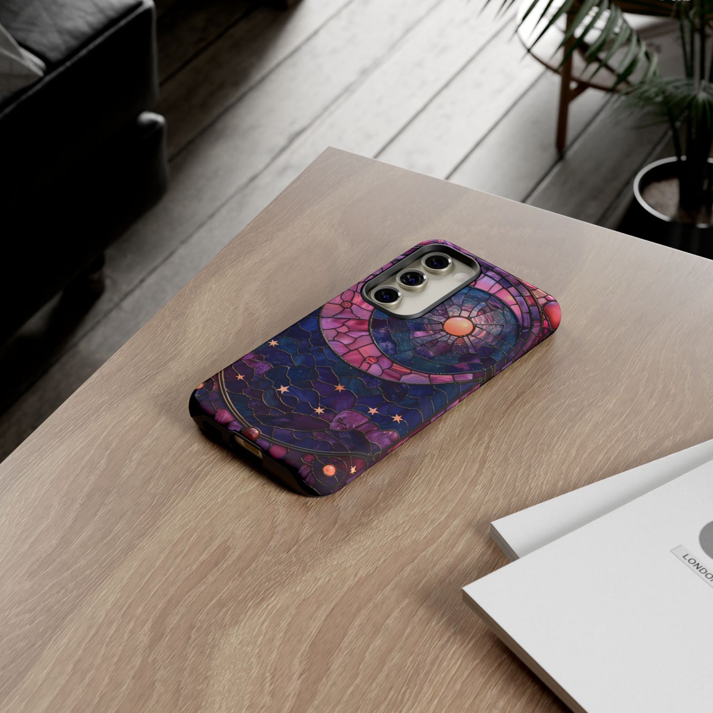 Pink Moon Tough Phone Cases in Stained Glass Design