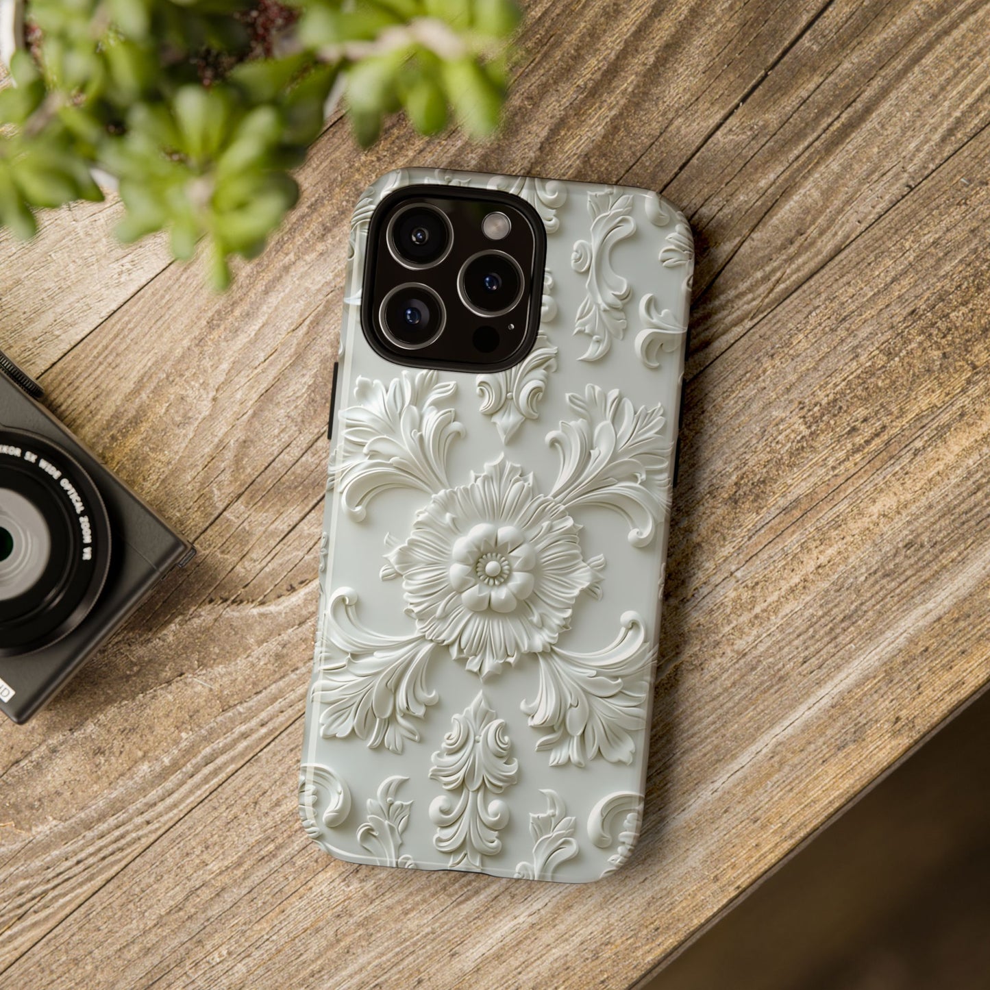 Off-White Floral Phone Case in Baroque Carved Plaster Ceiling Design