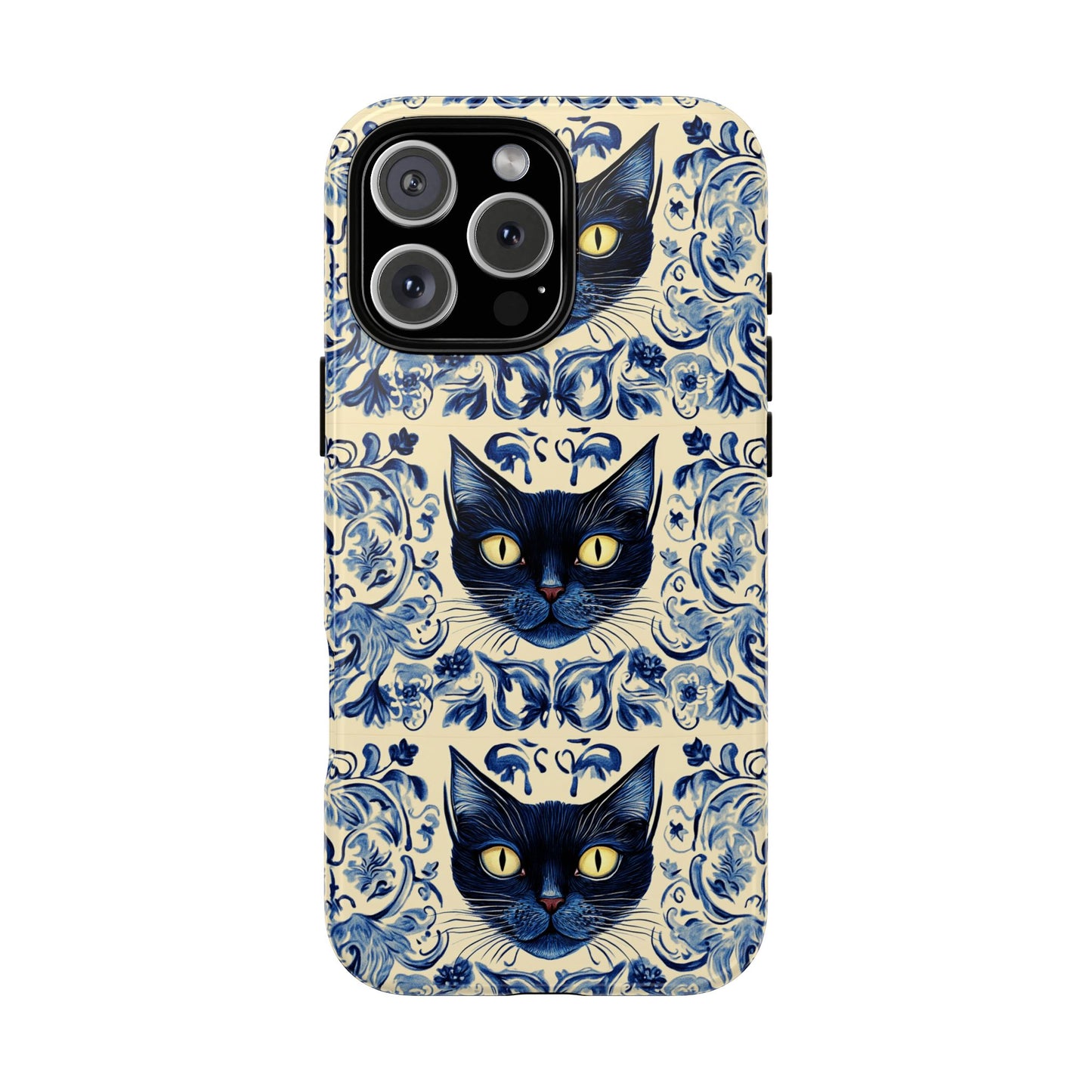 Tough Phone Case - Mediterranean Tile Motif With Blue Cats