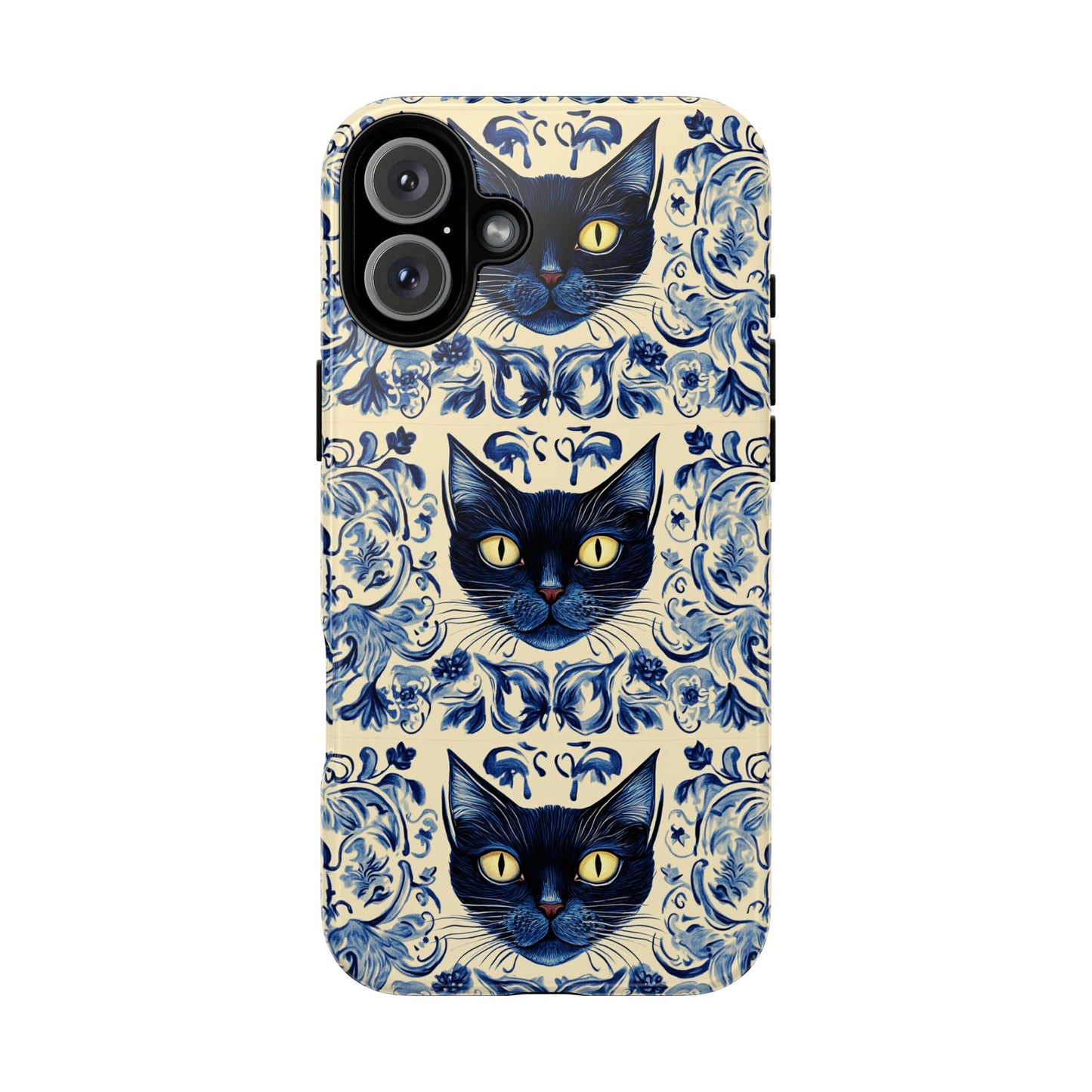 Tough Phone Case - Mediterranean Tile Motif With Blue Cats