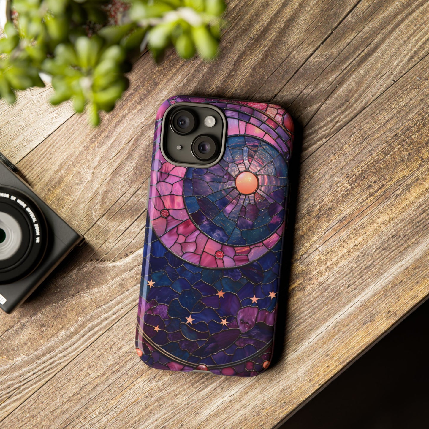 Pink Moon Tough Phone Cases in Stained Glass Design