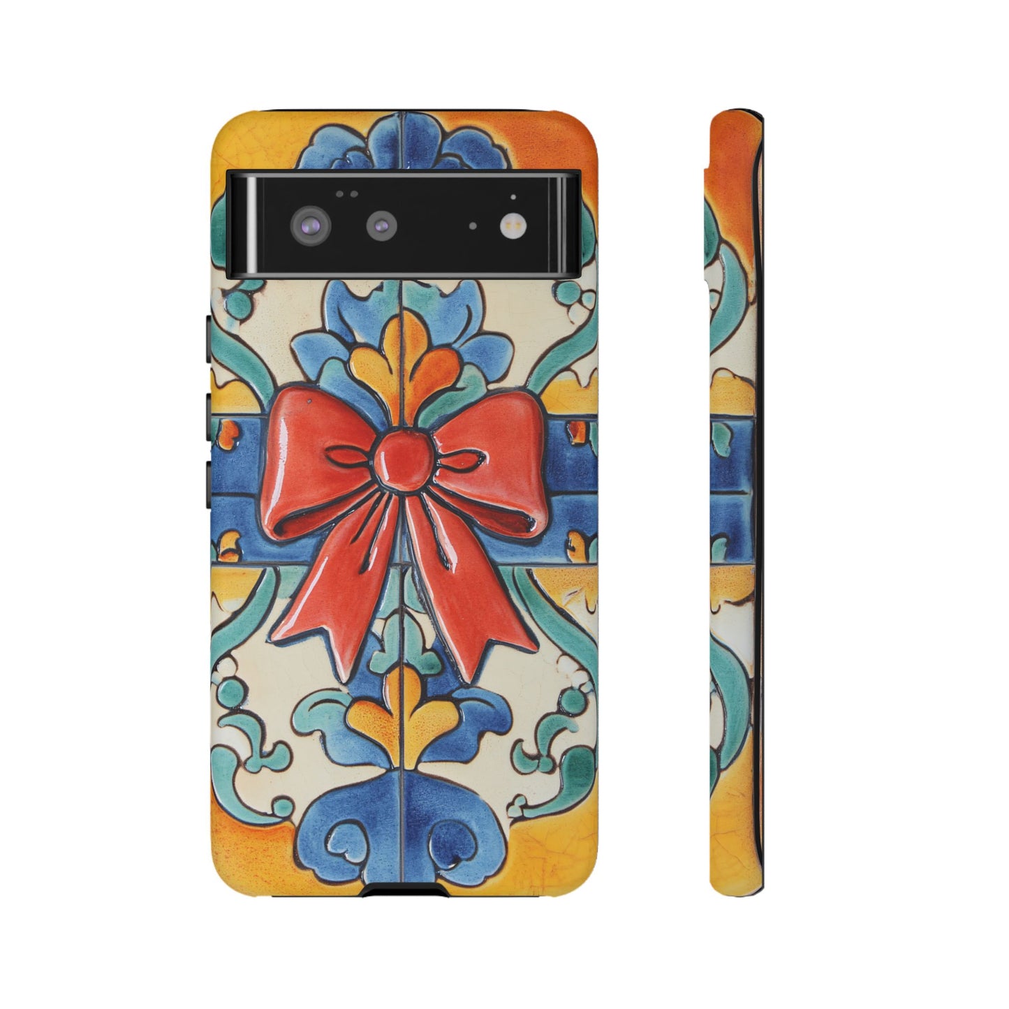 Colourful Ceramic Tile Design Phone Case With Red Bow
