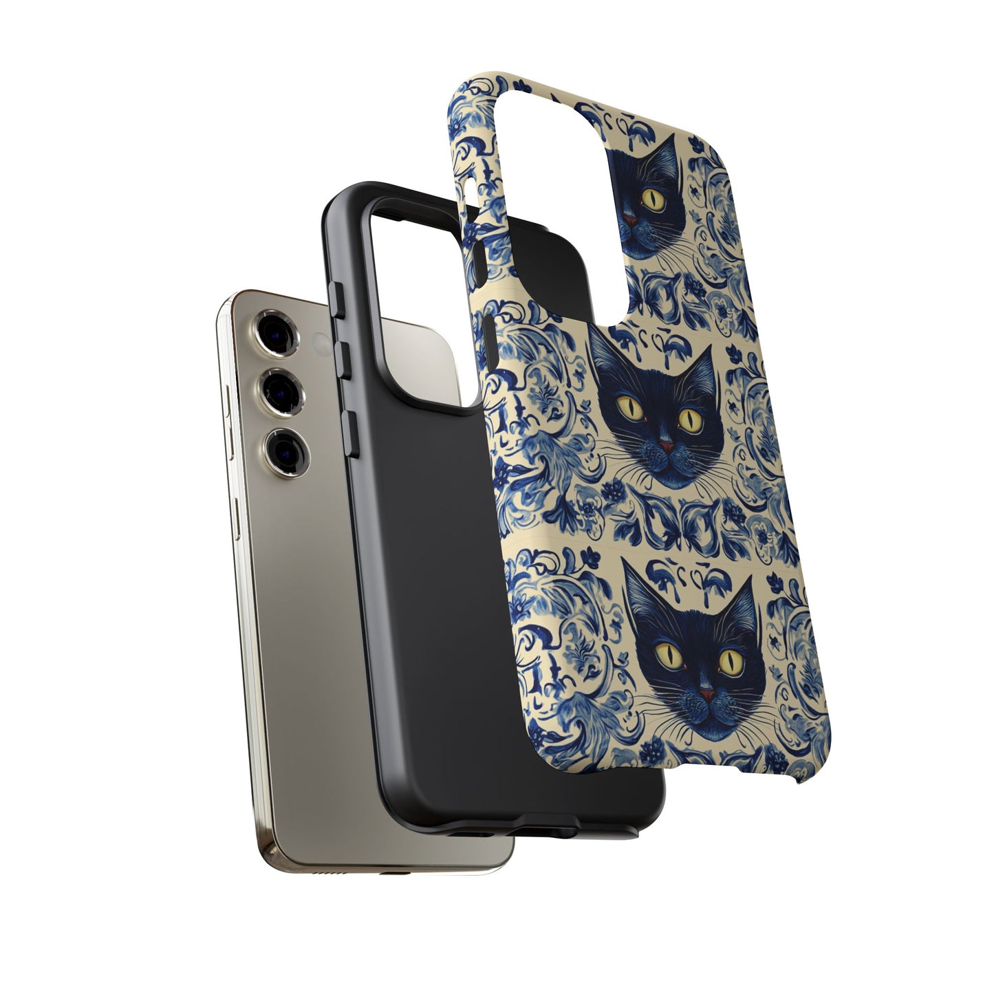 Tough Phone Case - Mediterranean Tile Motif With Blue Cats