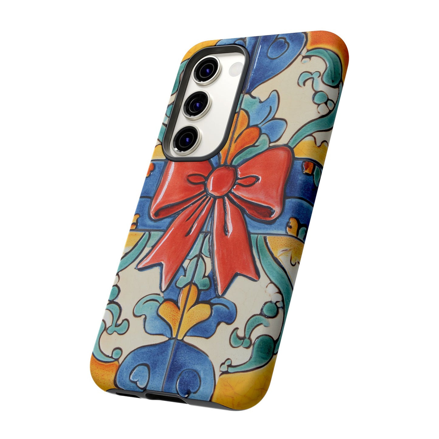 Colourful Ceramic Tile Design Phone Case With Red Bow