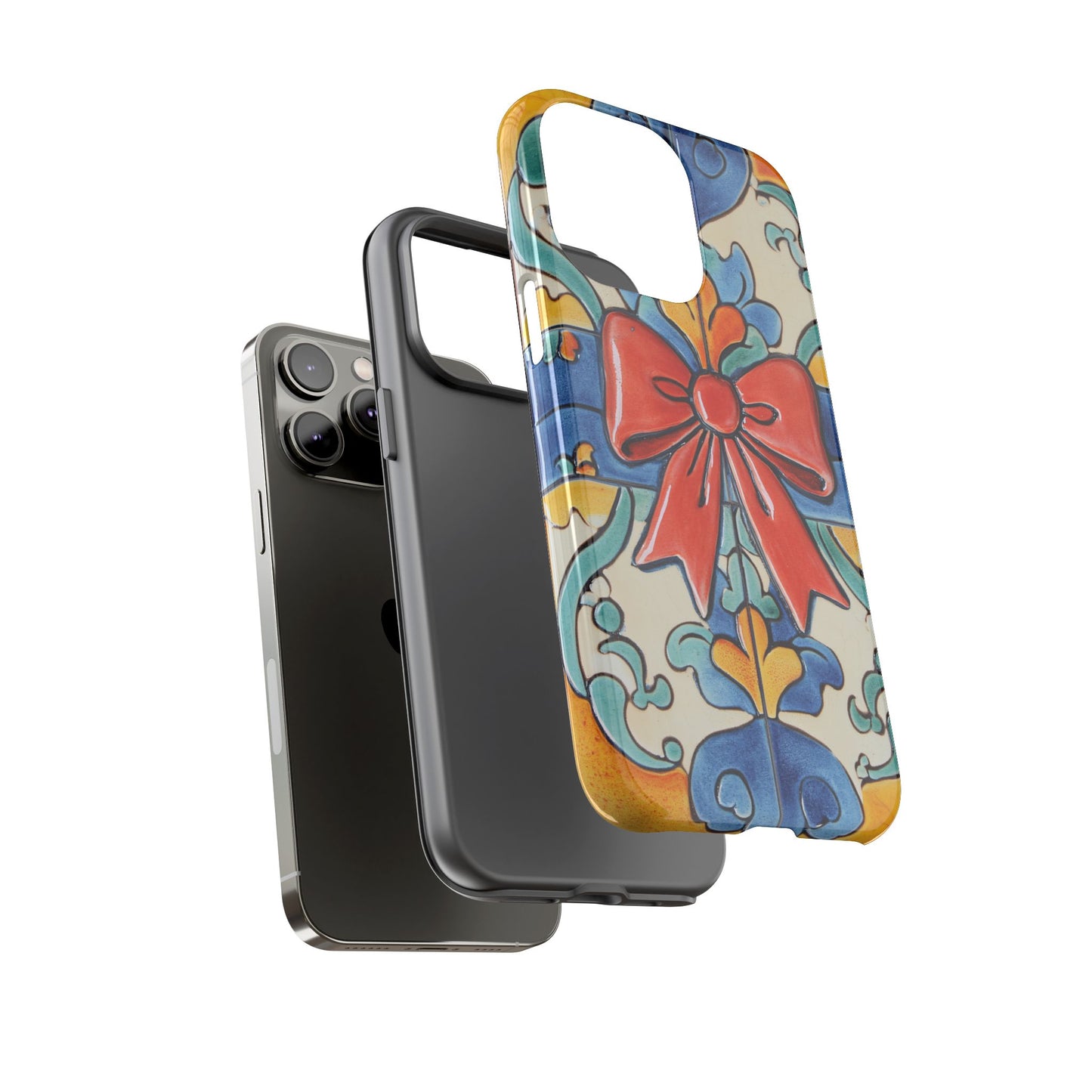 Colourful Ceramic Tile Design Phone Case With Red Bow
