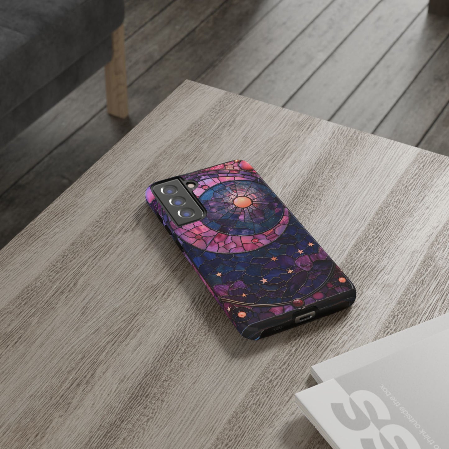 Pink Moon Tough Phone Cases in Stained Glass Design