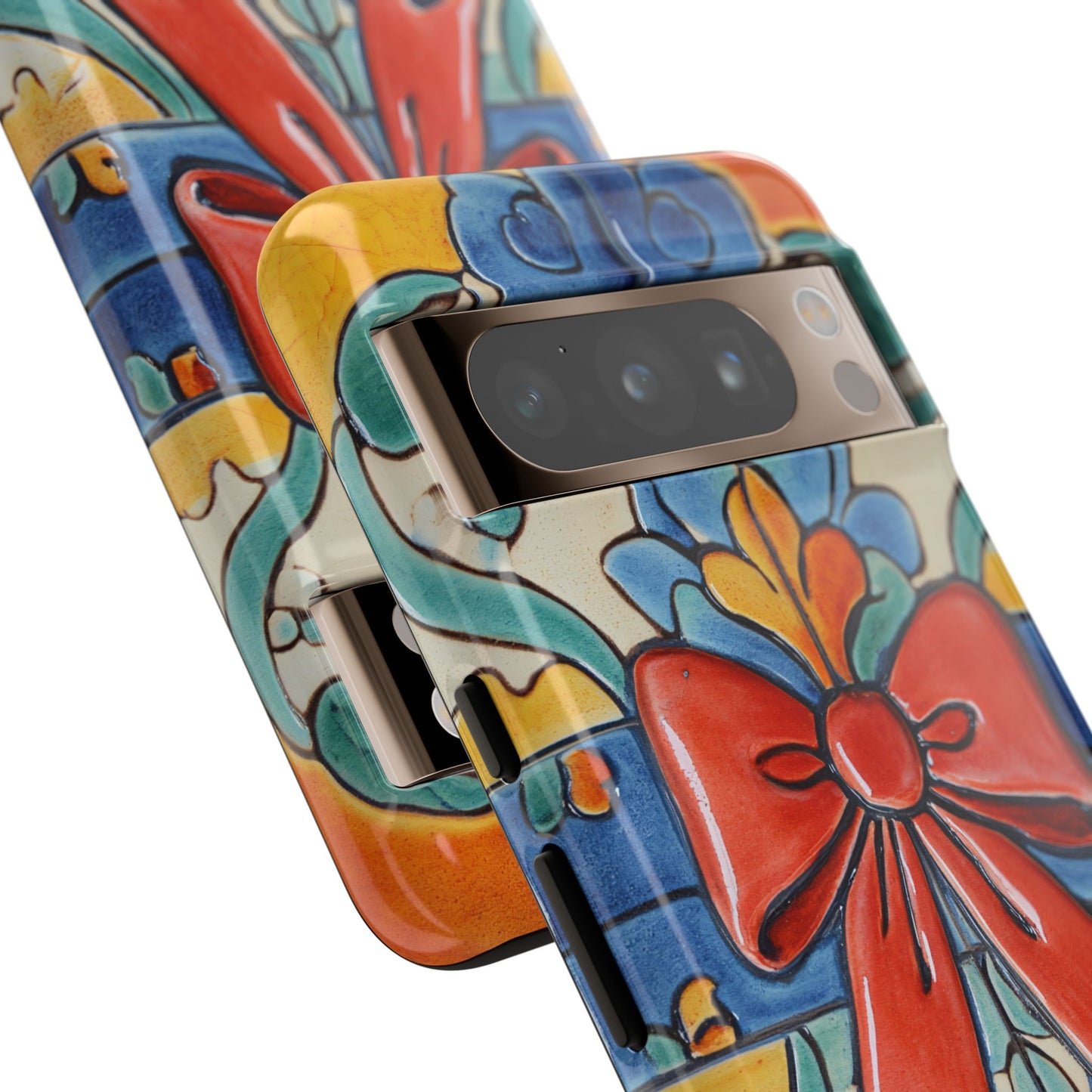 Colourful Ceramic Tile Design Phone Case With Red Bow