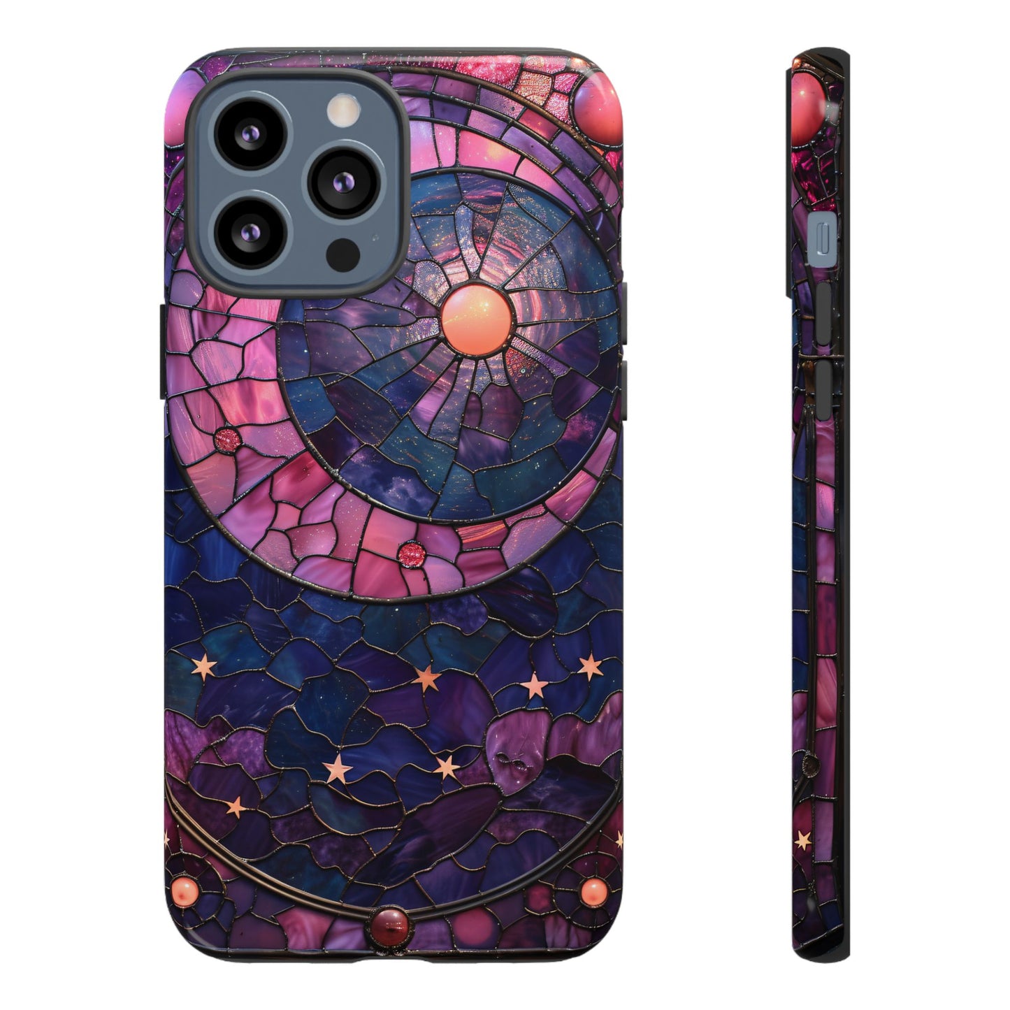 Pink Moon Tough Phone Cases in Stained Glass Design