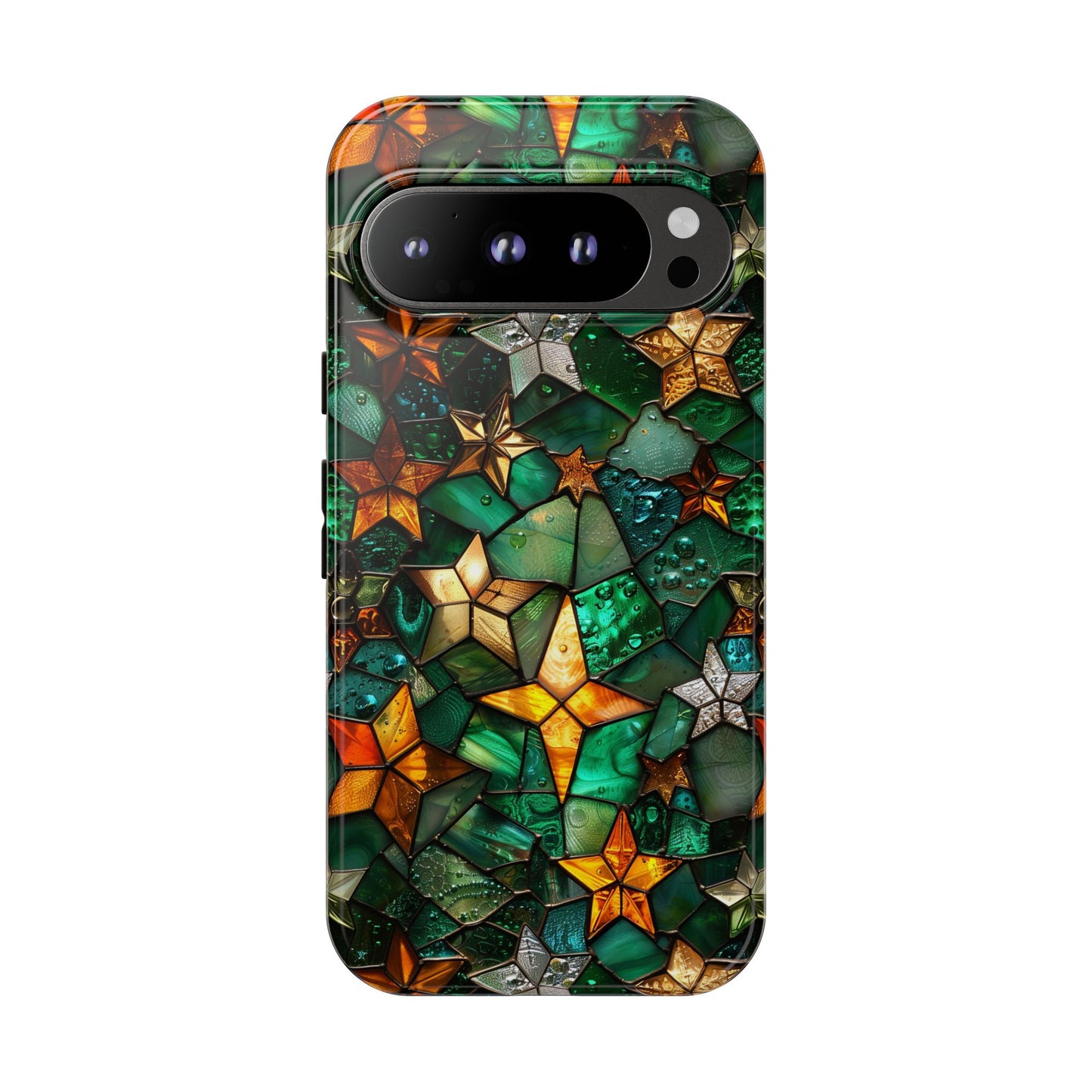 Green Stained Glass Phone Case With Gold Stars