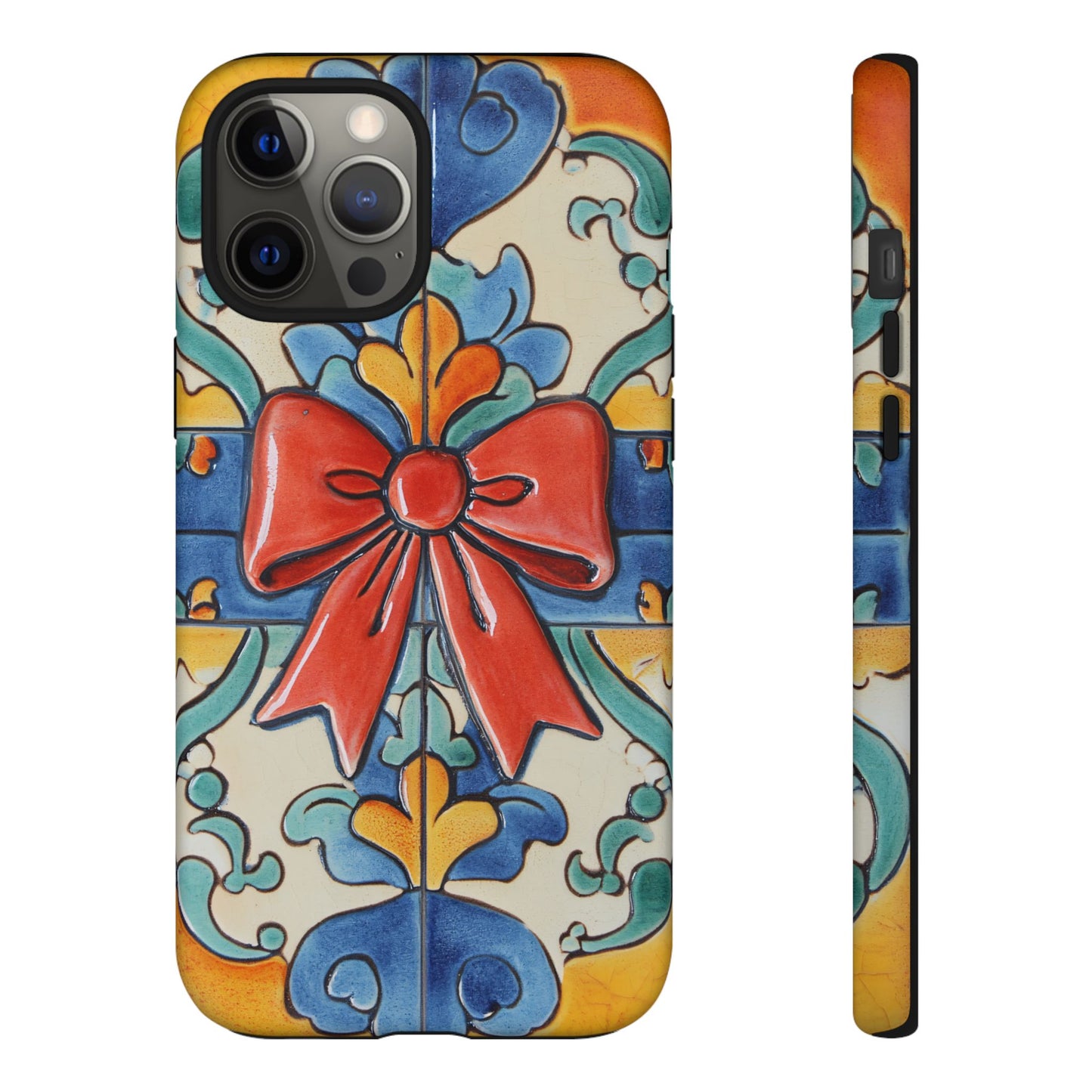 Colourful Ceramic Tile Design Phone Case With Red Bow
