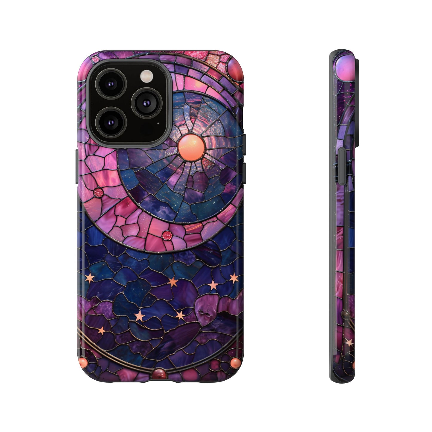 Pink Moon Tough Phone Cases in Stained Glass Design